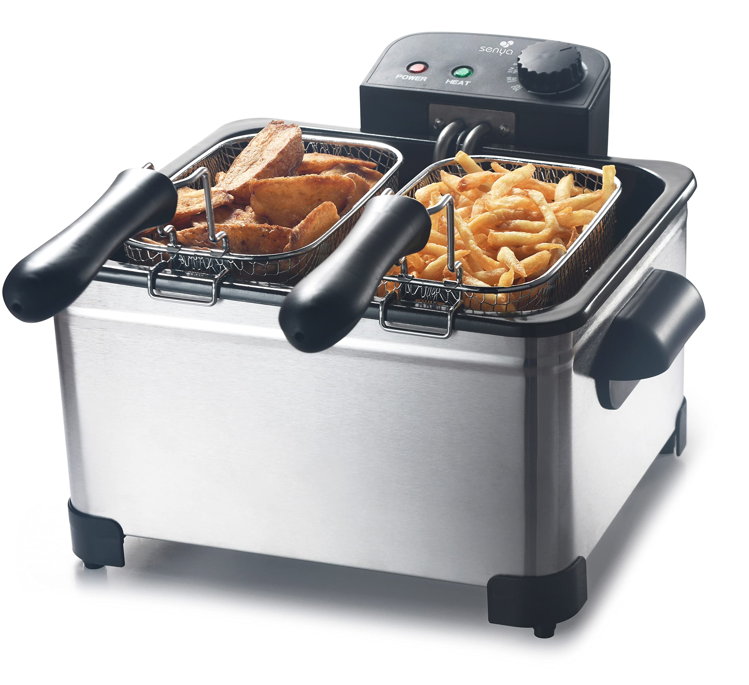 SENYA 5L Stainless Steel Electric Deep Fryer with Removable Basket - 2000W, Large Capacity, 3 Removable Baskets for Family Cooking - Perfect for Fried Chicken, French Fries & Seafood at Home