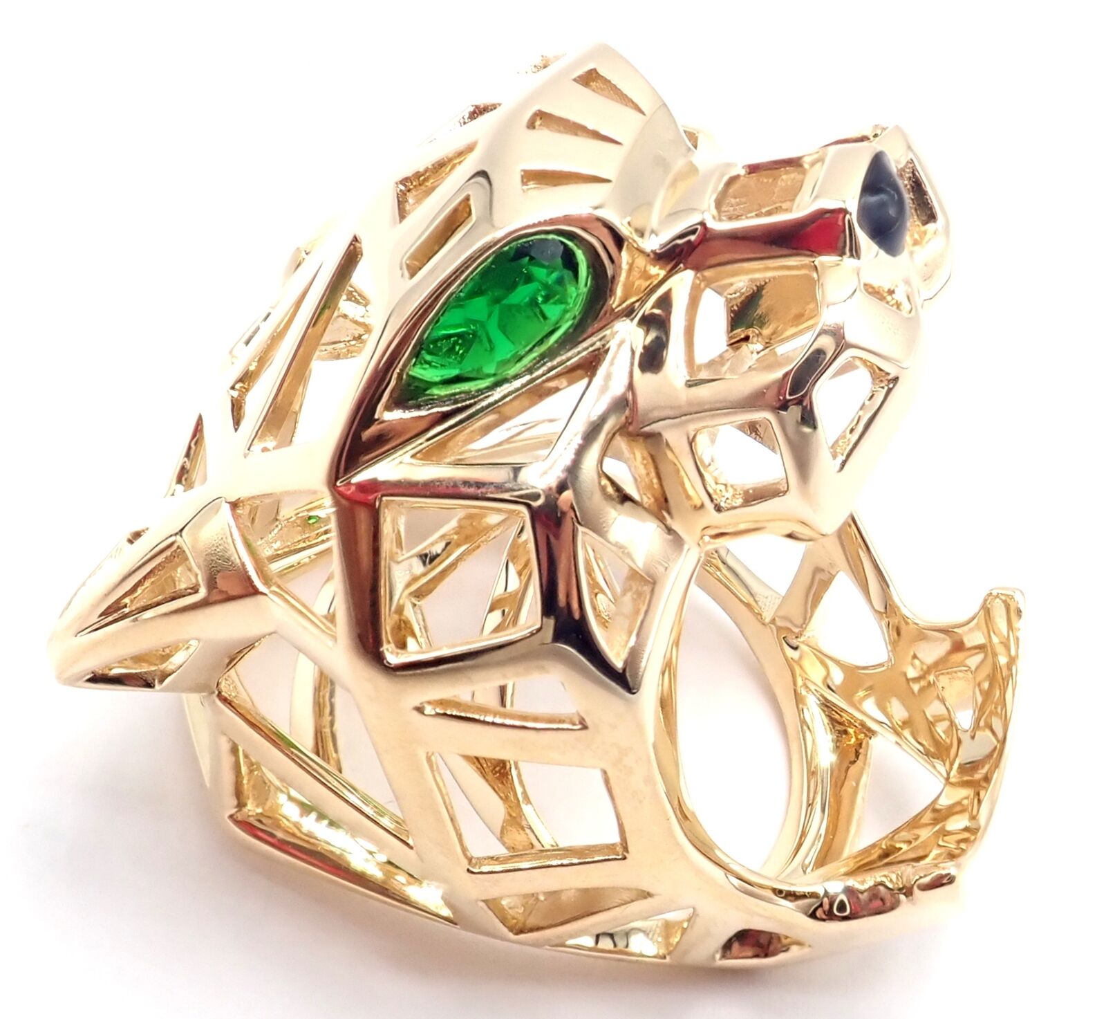 Authentic Cartier Panthere 18k Yellow Gold Tsavorite Onyx Ring - Luxury Jewelry for Women, Perfect for Weddings, Parties & Special Occasions