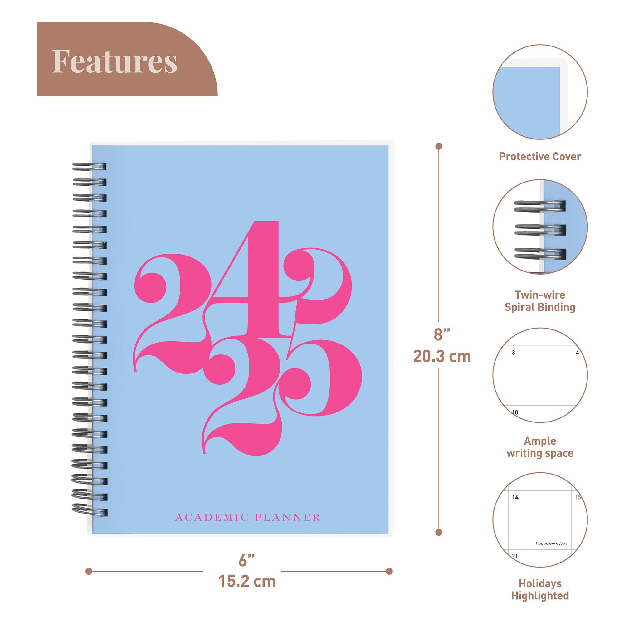 2024-2025 Riley's Academic Planner - 18-Month Weekly & Monthly Organizer with Twin-Wire Binding, Soft Cover & Notes Pages (8.3
