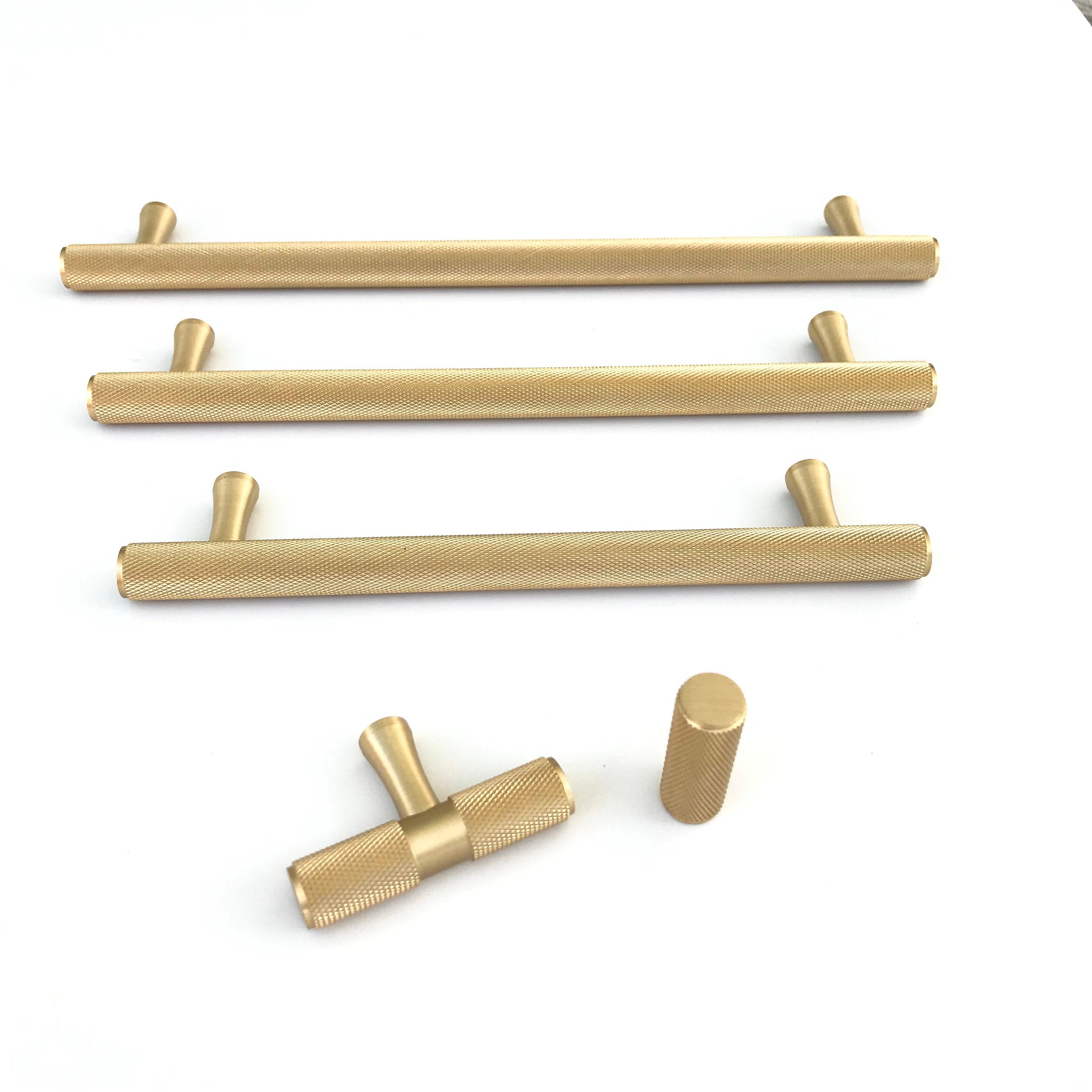 Solid Brass Knurled Drawer Pulls and Cabinet Knobs - Satin Brass Finish for Dressers, Cabinets & Furniture Hardware - Durable Home Decor Upgrade