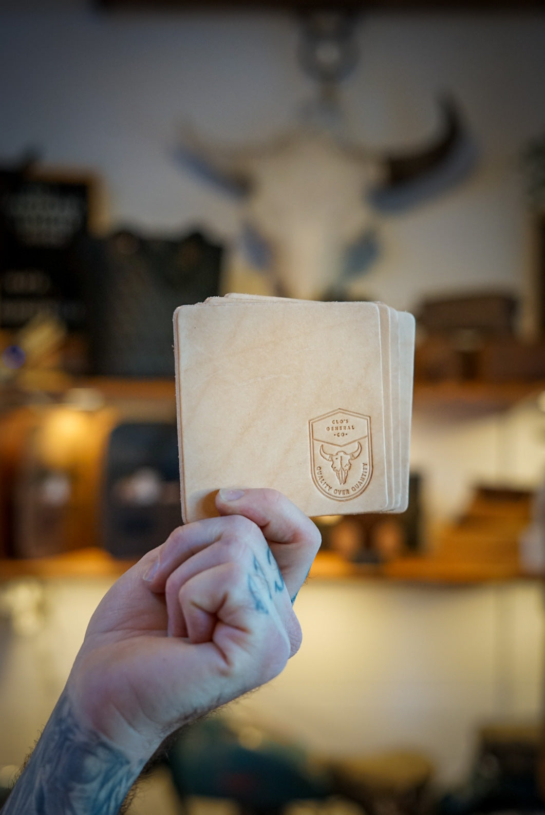 Premium Leather Coasters Set - Square, Bison & Veg Tan - Elegant Drink Coasters for Home, Office & Bar Use