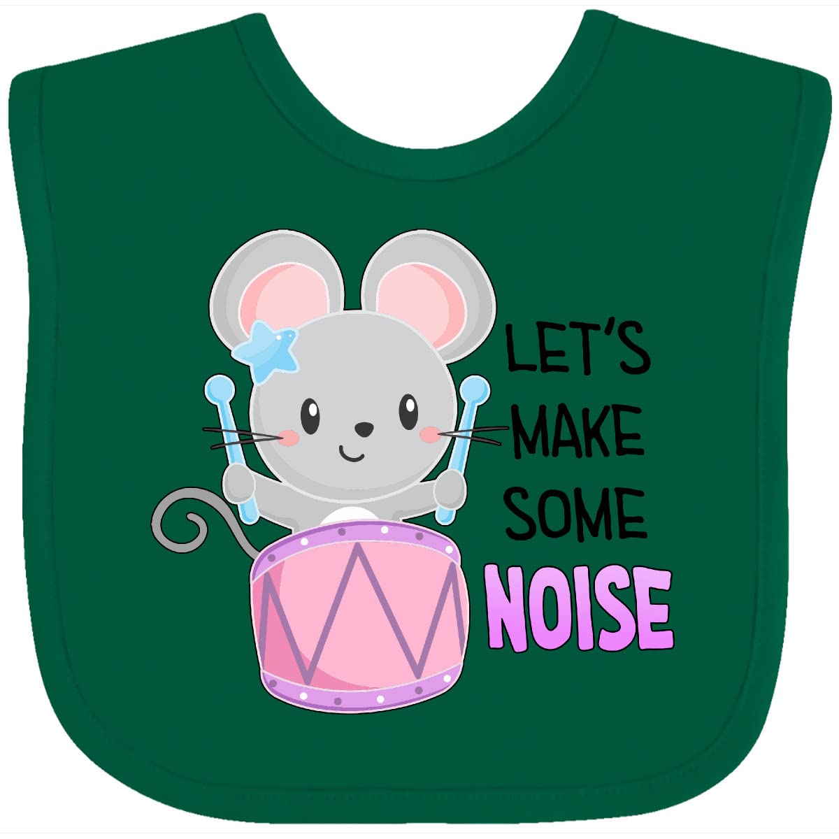 Inktastic Let's Make Some Noise Cute Mouse Drummer Baby Bib - Adorable Musical Themed Drool Bib for Infants & Toddlers - Perfect for Playtime, Music Classes, and Photo Shoots