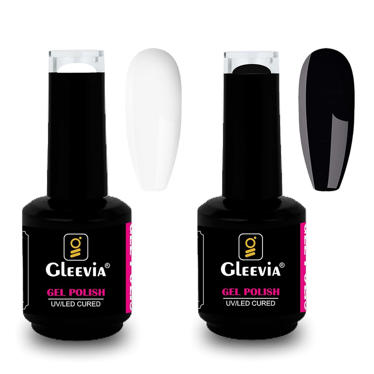 Gleevia Black & White Soak Off UV Gel Nail Polish Set - 2 Pack 15ml Bottles for Salon & DIY Manicure, Nail Art Design at Home - Perfect Gift for Women & Nail Enthusiasts | Great for Parties, Weddings & Everyday Wear