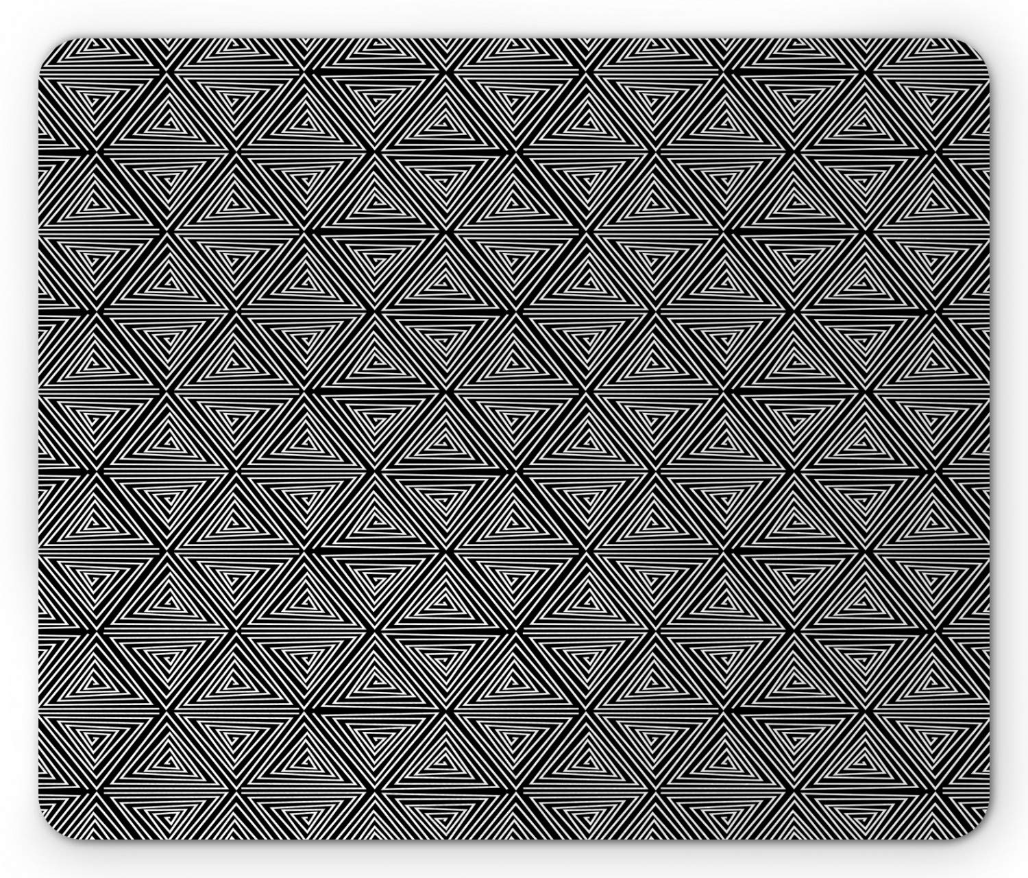 Ambesonne Abstract Mouse Pad - Modern Bohemian Tribal Triangle Design with Inner Geometry, Non-Slip Rubber Base, Standard Size Rectangle Mousepad (Charcoal Grey & White) - Perfect for Office, Gaming & Home Computer Setup
