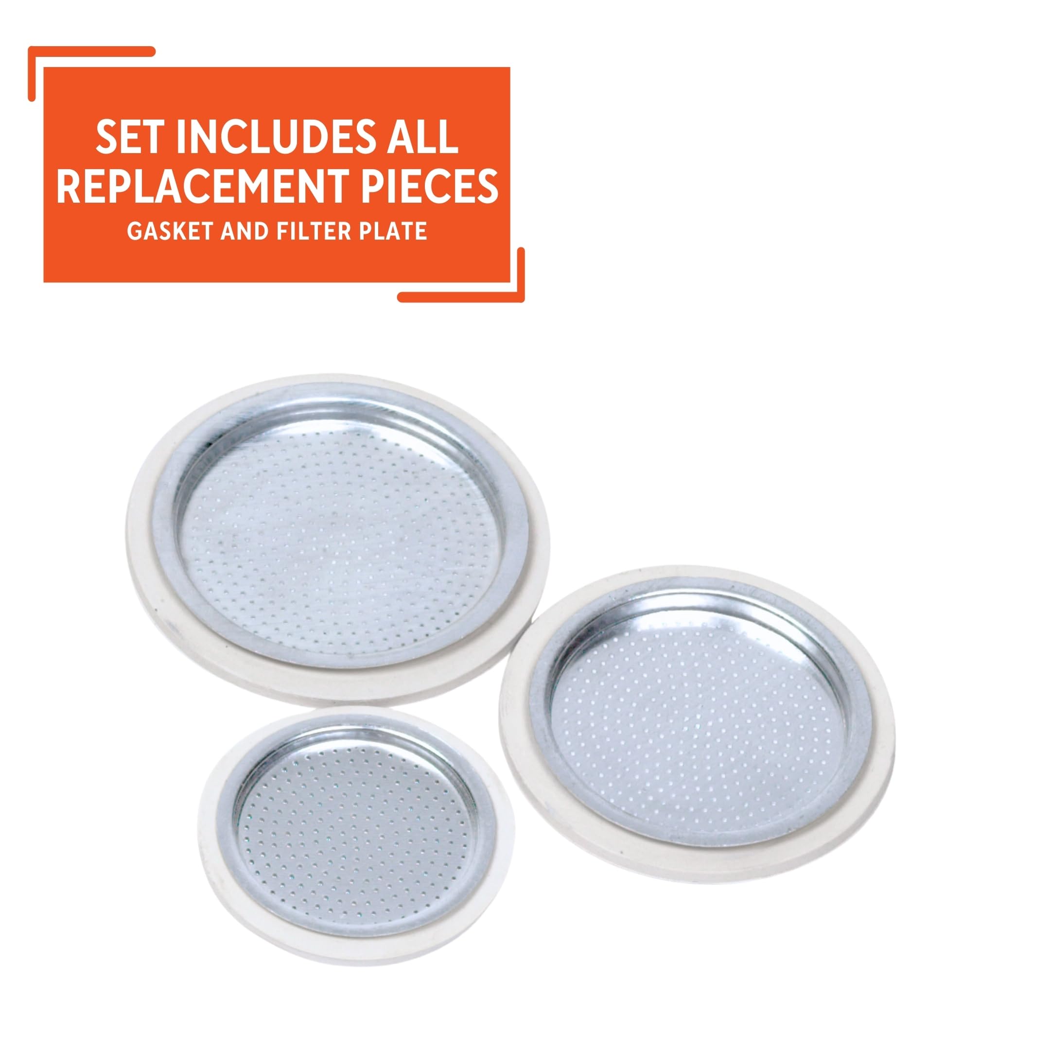 IMUSA USA 3 Cup Aluminum Stovetop Espresso Maker Replacement Parts - Rubber Ring & Filter Kit for Moka Pot | Perfect for Home Coffee Brewing & Italian Espresso Making