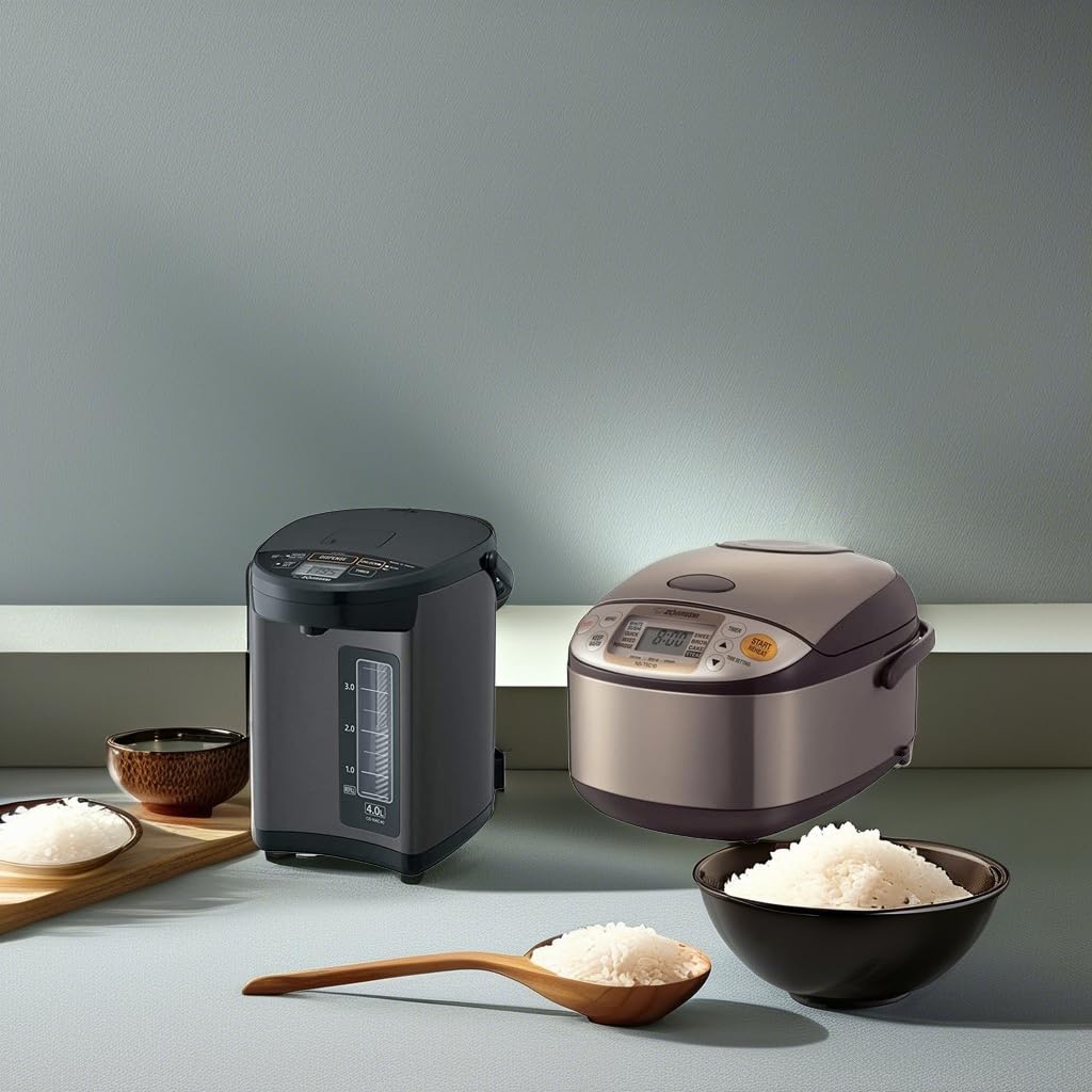 Zojirushi CD-NAC40BM 4.0L Micom Electric Water Boiler & Warmer (Metallic Black) & NS-TSC10 5.5-Cup Micom Rice Cooker with Warmer (1.0L) - Perfect for Home, Office & Tea Ceremonies