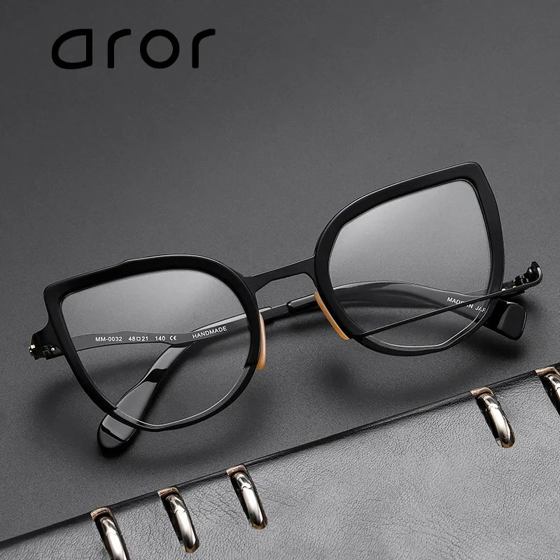 Aror Unisex Full Rim Square Oval Cat Eye Acetate Alloy Eyeglasses 49432 - Stylish Retro Frame for Men & Women - Perfect for Reading, Work, and Fashion Accessories