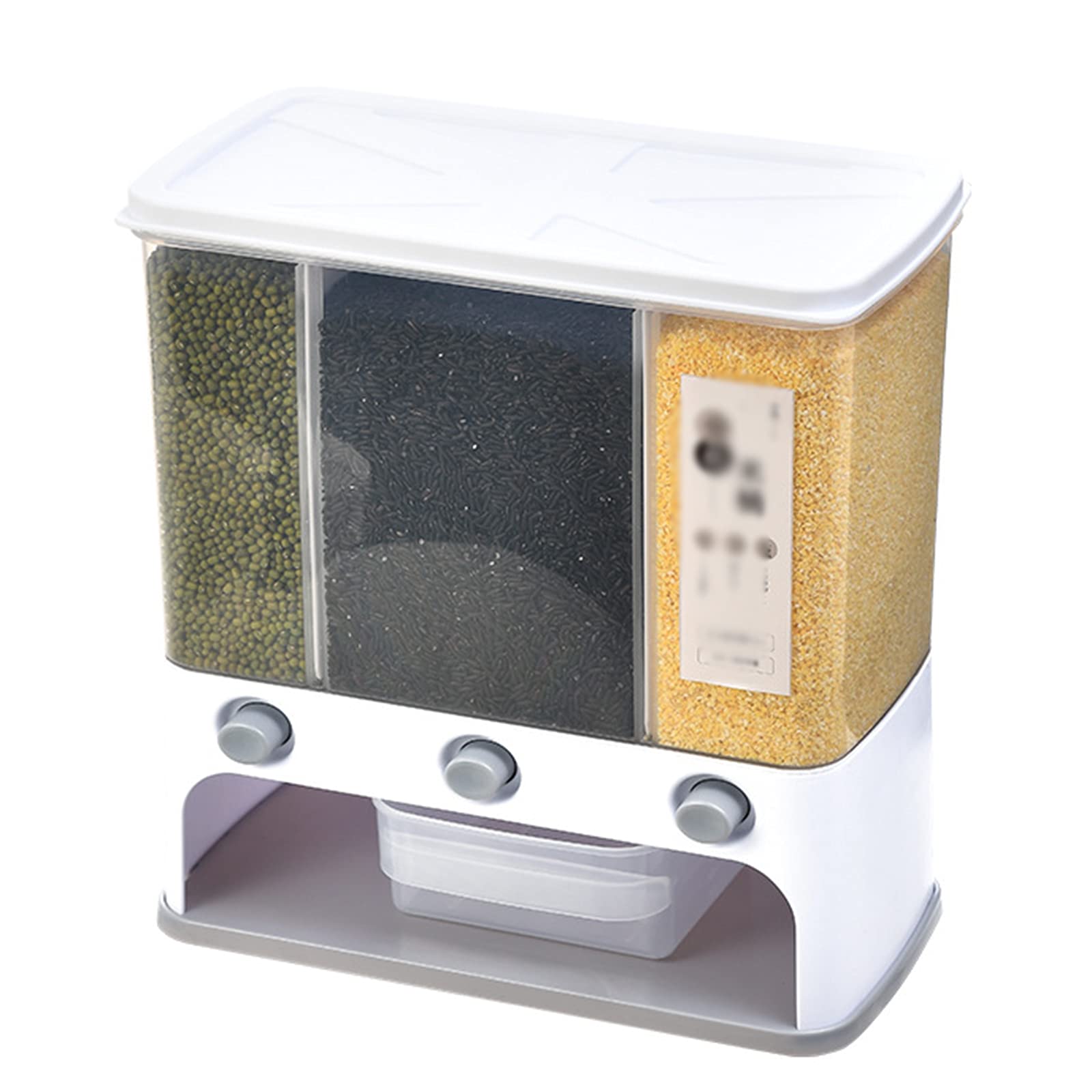 Wall Mounted Dry Food Dispenser - 3 Grid Clear Plastic Airtight Container with Measuring Cup Lid | Rice, Cereal & Spice Storage Organizer | Perfect for Kitchen Pantry Organization & Space Saving