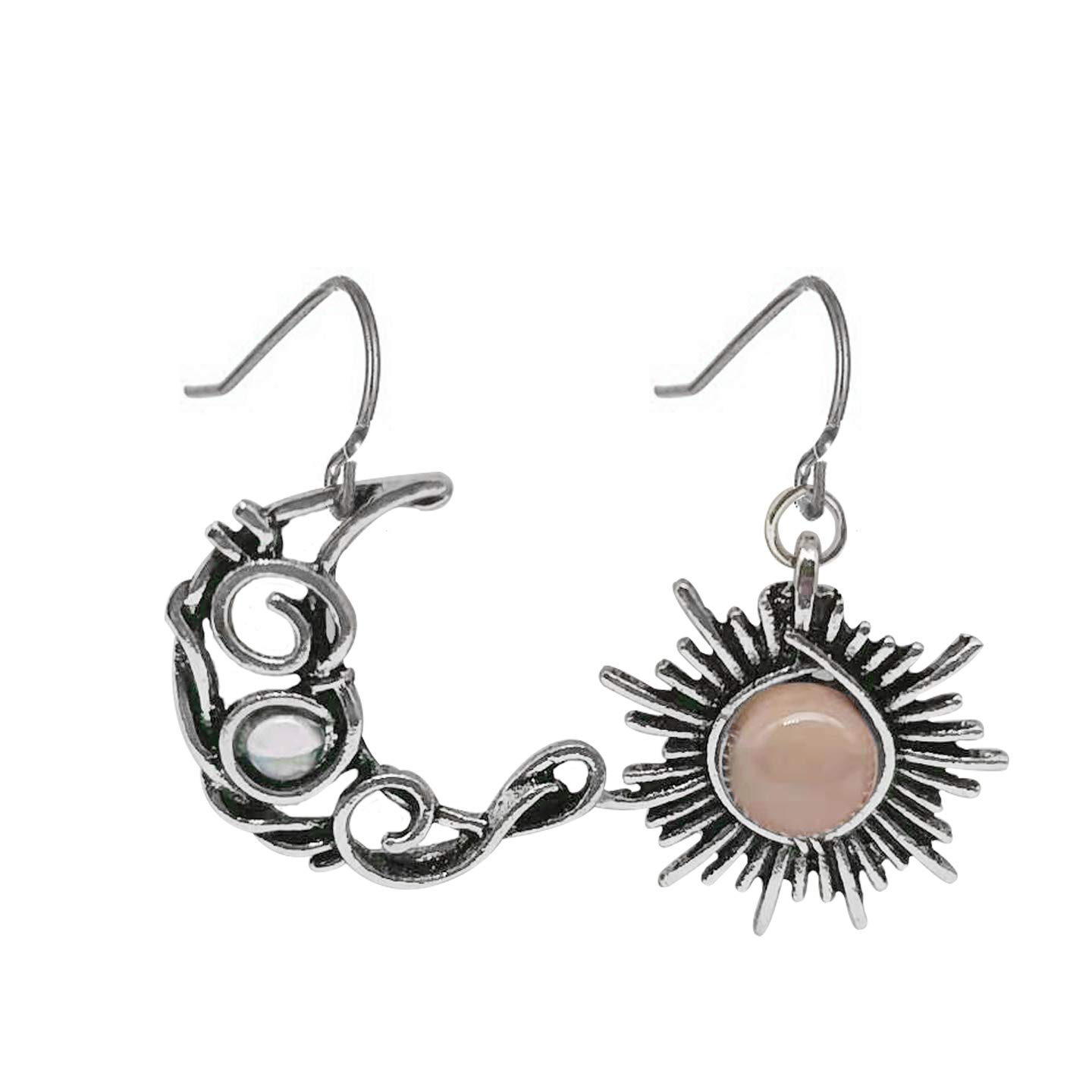 Moon Sun Earrings for Women - Retro Bohemian Asymmetrical Dangle Drop Earrings with Natural Moonstone | Perfect for Boho Chic, Festival, and Everyday Wear