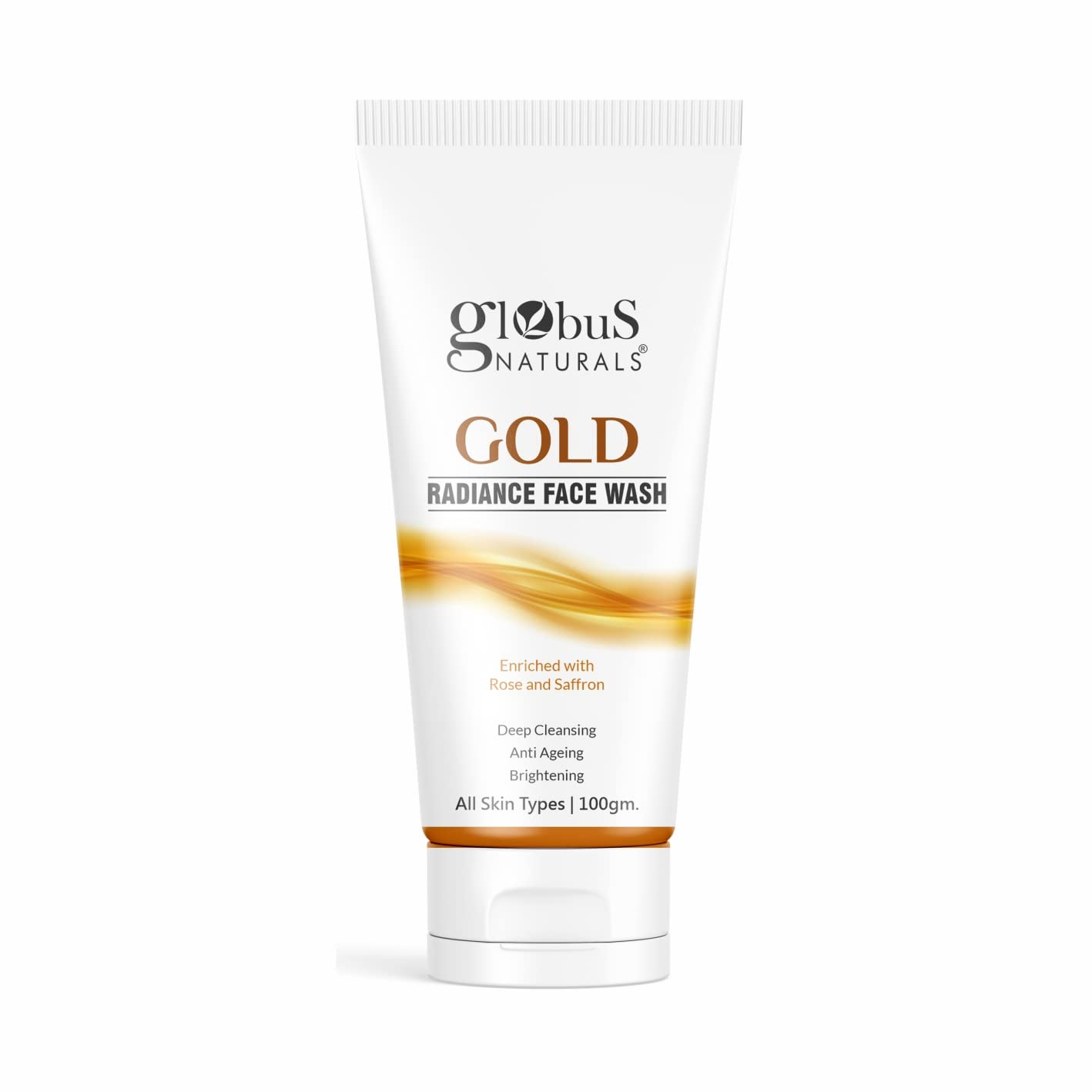 Globus Naturals Gold Radiance Anti-Aging & Brightening Face Wash with Saffron & Rose - 100ml for All Skin Types | Gentle Daily Cleanser for Youthful Glow & Even Skin Tone