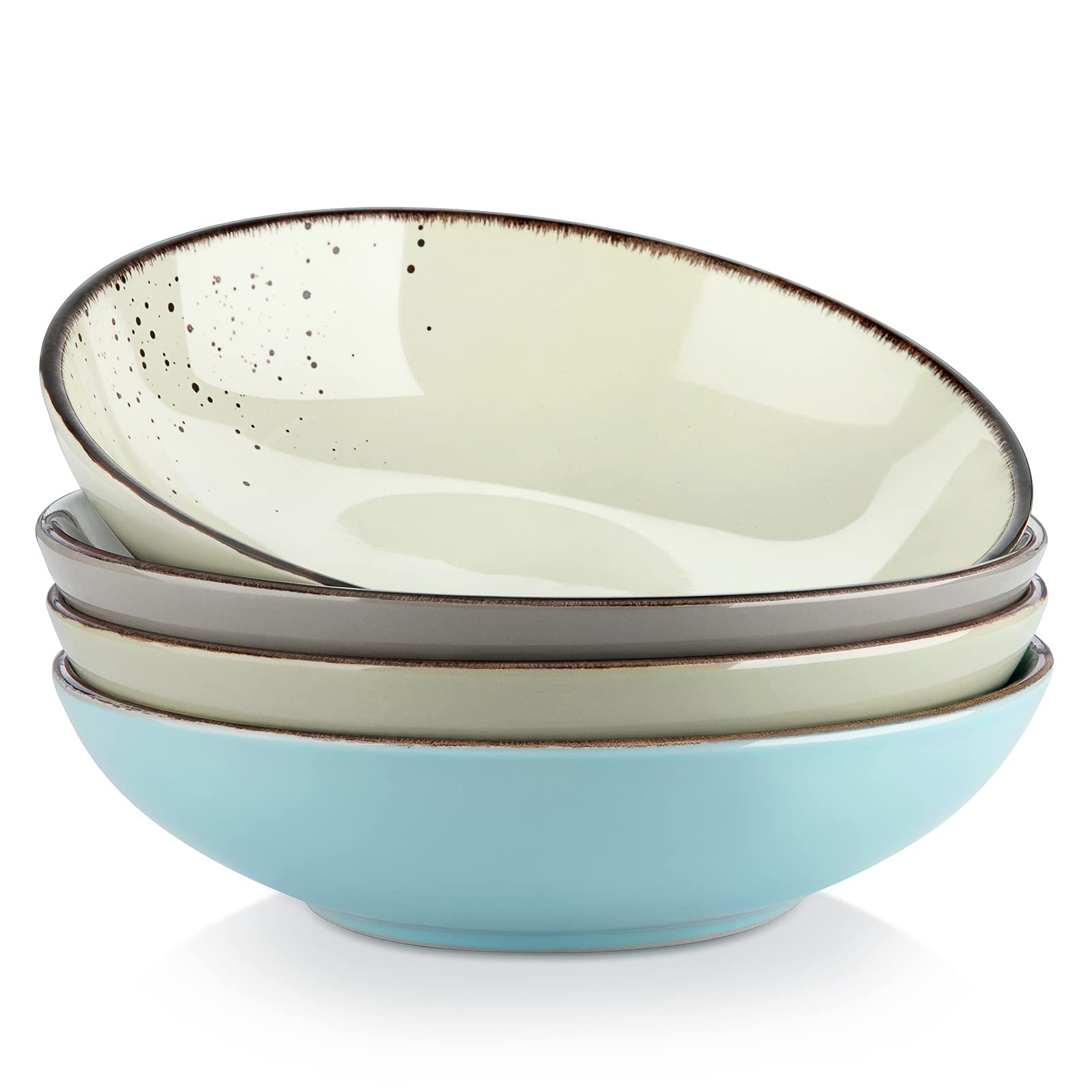 Vancasso Navia 30 oz Large Ceramic Pasta Bowls - Set of 4 Microwave & Dishwasher Safe Salad Serving Bowls for Pasta, Salad, Soup | Oven Safe Dinnerware for Family Meals, Entertaining & Restaurant Use