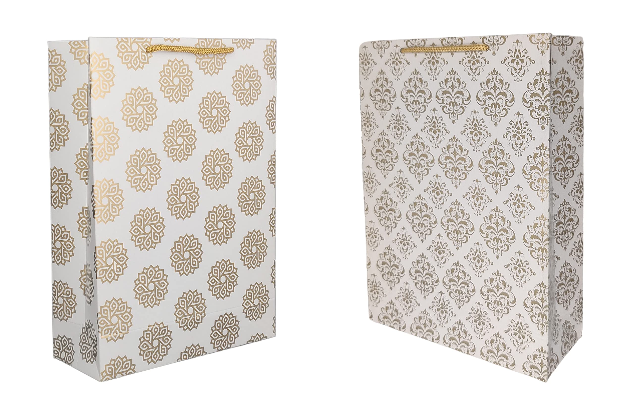 Premium Gold Flower & Chakra Printed Gift Bags - 10 Pack Elegant Paper Carry Bags for Birthday, Wedding, Party Favors & Return Gifts (28x20x7.5cm) - Perfect for Festive Occasions, Corporate Events & Thoughtful Present Wrapping