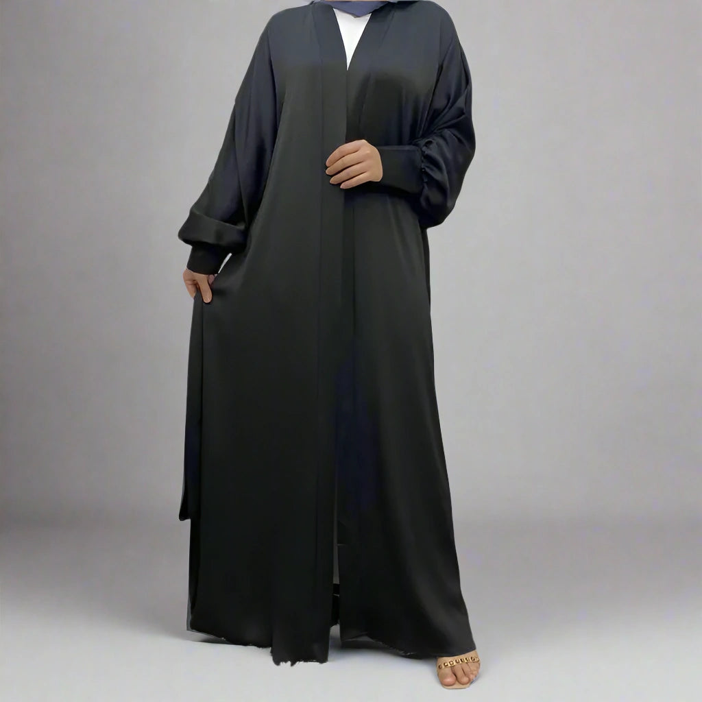 Elegant Muslim Women's Open Abaya Dress with Pockets - Classic Daily Wear for Prayer, Work & Social Occasions
