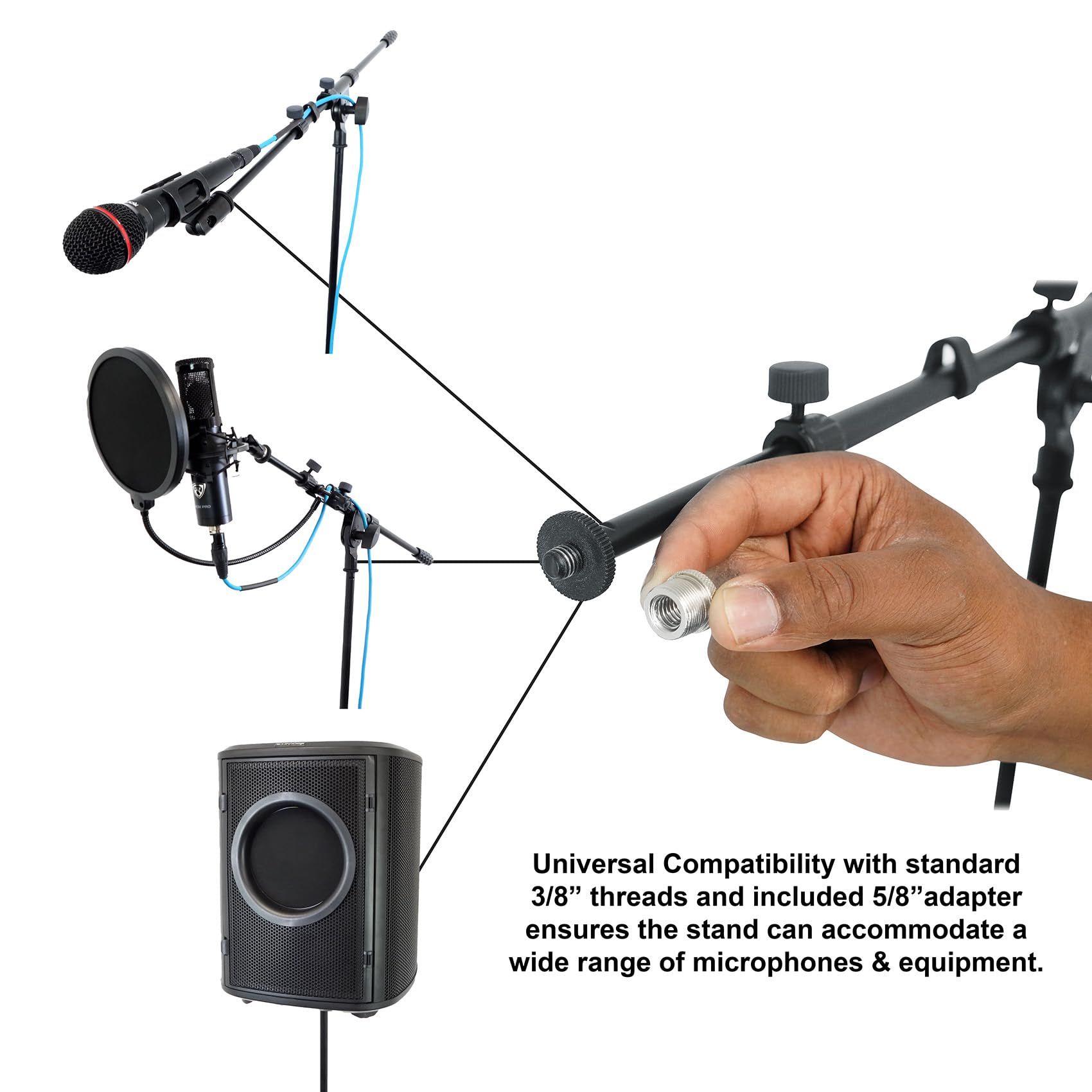 Rockville RMC-XLR Professional Metal Handheld Wired Microphone with Tripod Stand - Studio Recording, Live Performances & Podcasting (Black)