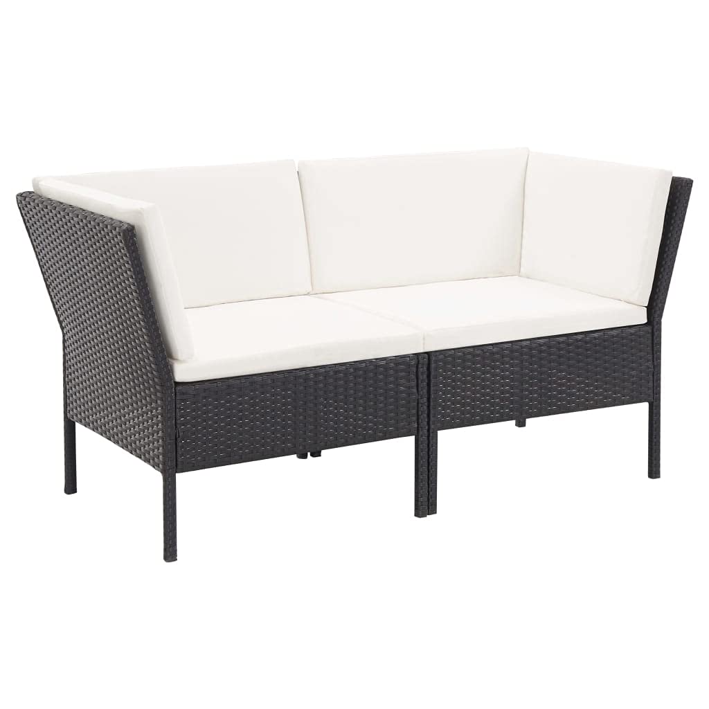 vidaXL 6-Piece Patio Lounge Set with Cushions - Modular Poly Rattan Outdoor Furniture in Black & Cream White, Easy Assembly, Weather Resistant, Comfortable Seating for Garden, Poolside or Backyard Relaxation