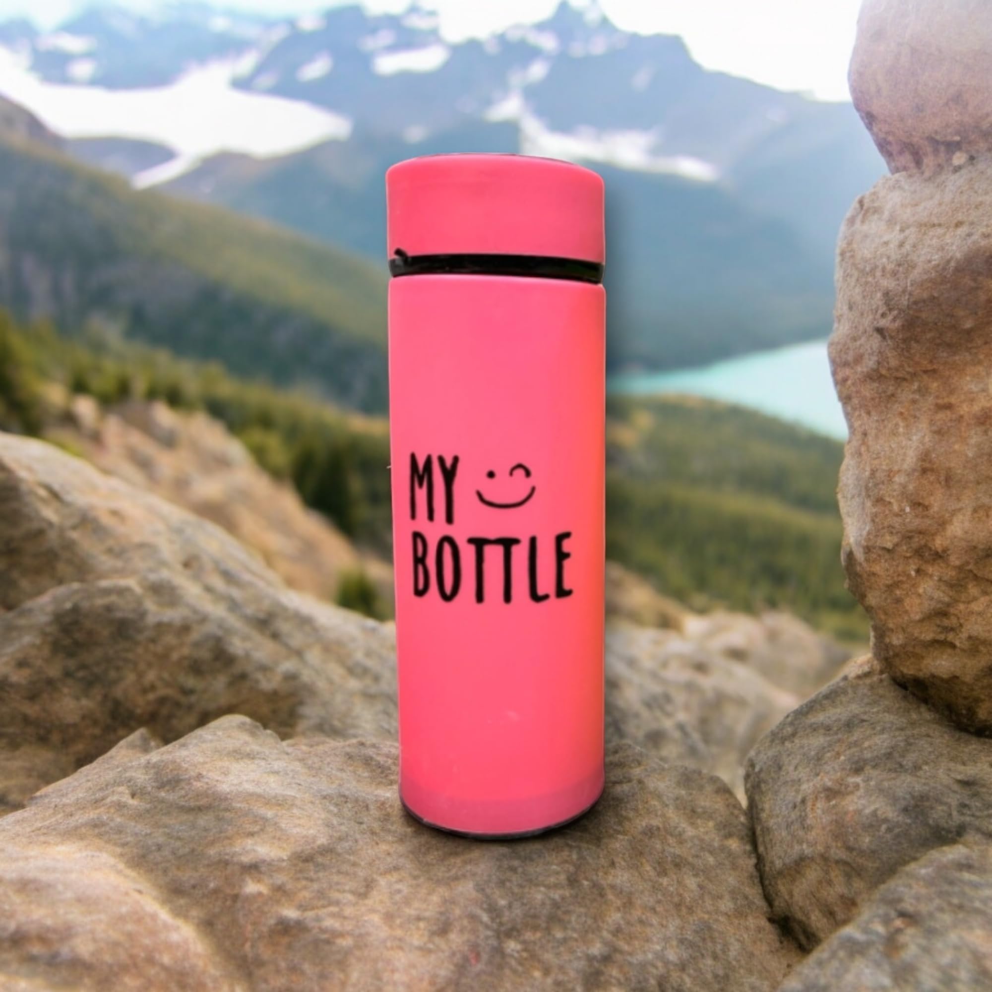 **Insulated 450ml Pink Glass Water Bottle with Plastic Outer Layer - Leak Proof for Hot & Cold Drinks - Perfect for School, Office, Gym & Travel**