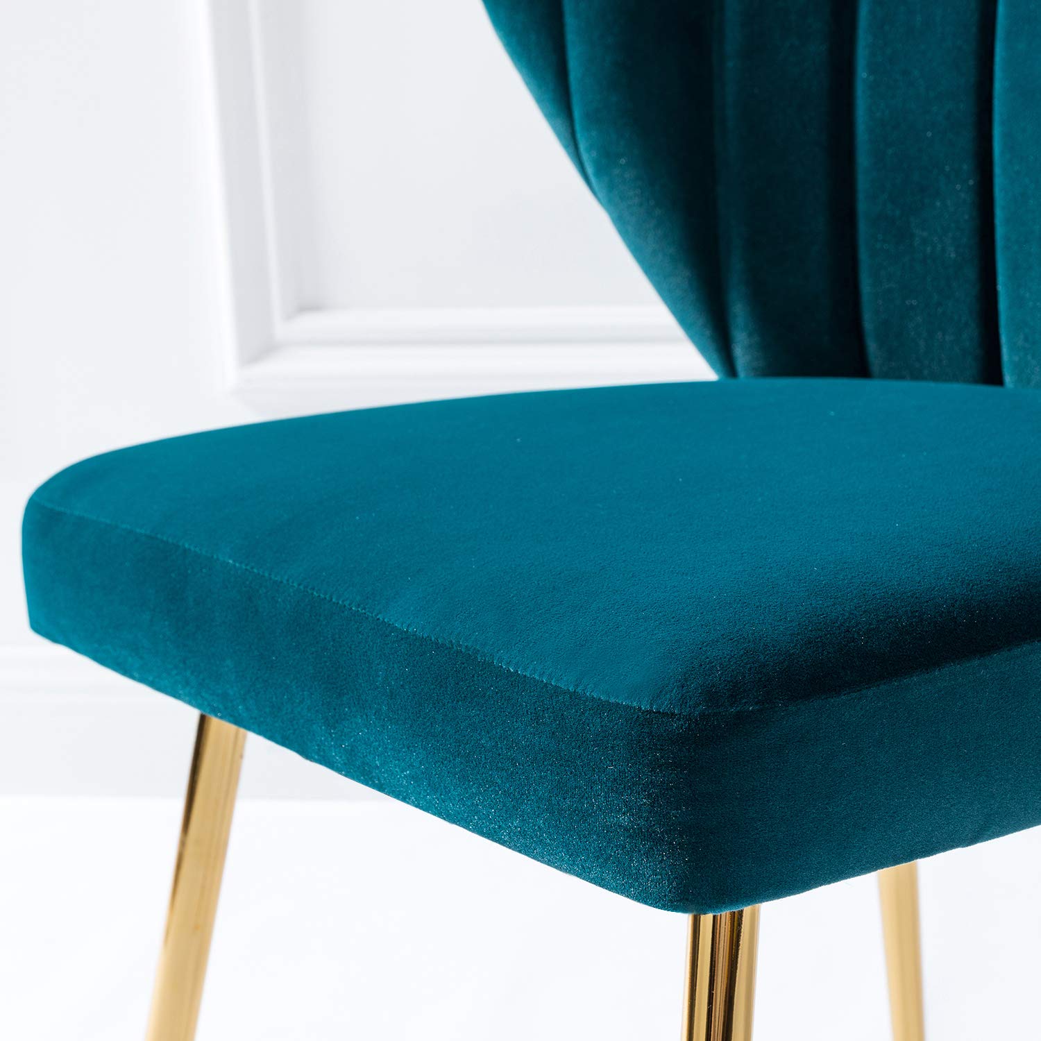 TINA'S HOME Modern Velvet Dining Chairs with Gold Metal Legs - Tufted Back Accent Chair for Living Room, Kitchen, Bedroom & Beauty Salon - Teal Blue Upholstered Side Chair for Home Decor & Patio Seating