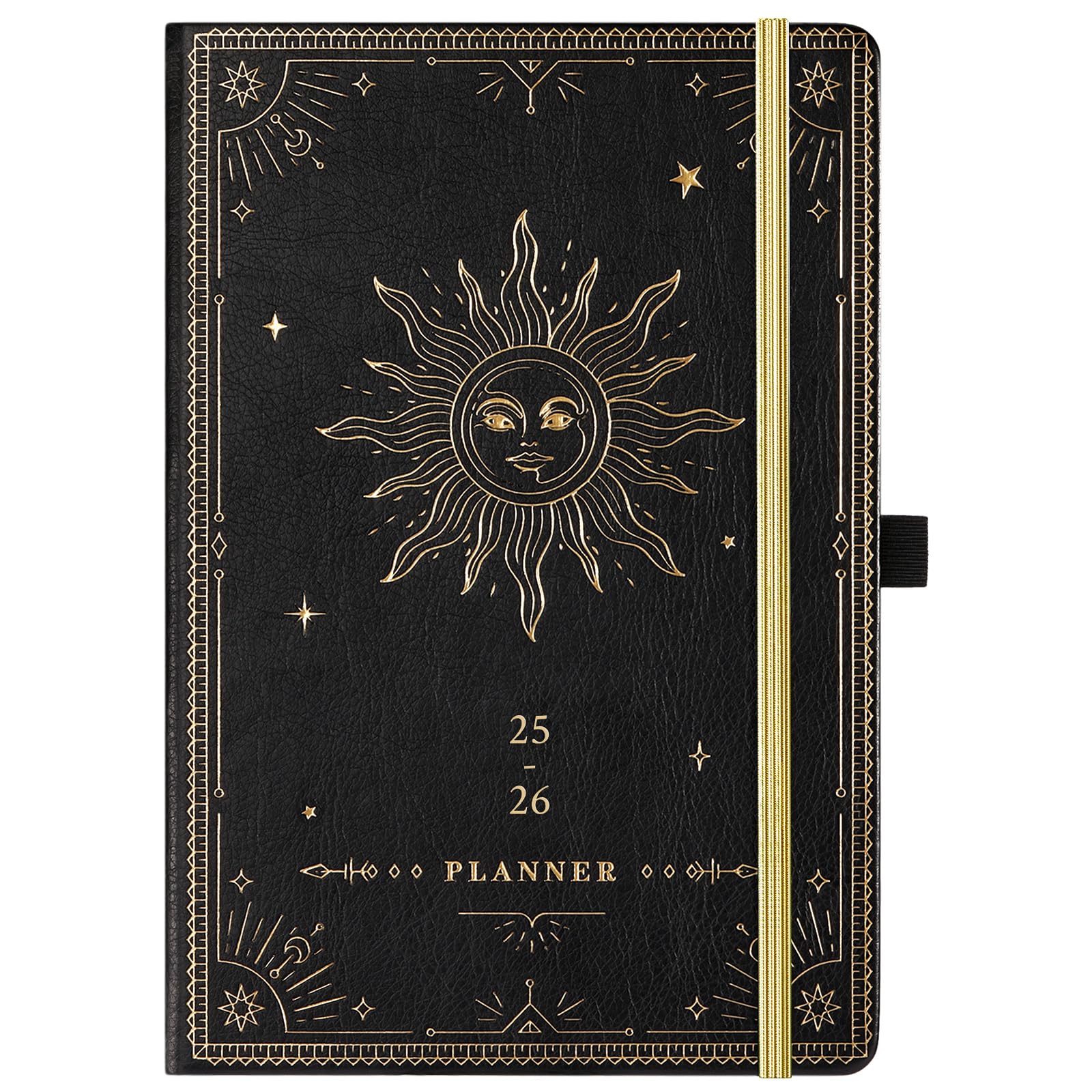 Artfan 2025-2026 Academic Planner - Premium Leather Cover Weekly Planner with Gold Foil Stamping, July 2025 to June 2026, Includes 25 Note Pages & Accordion Pocket for School, College, Office & Personal Organization (Black)