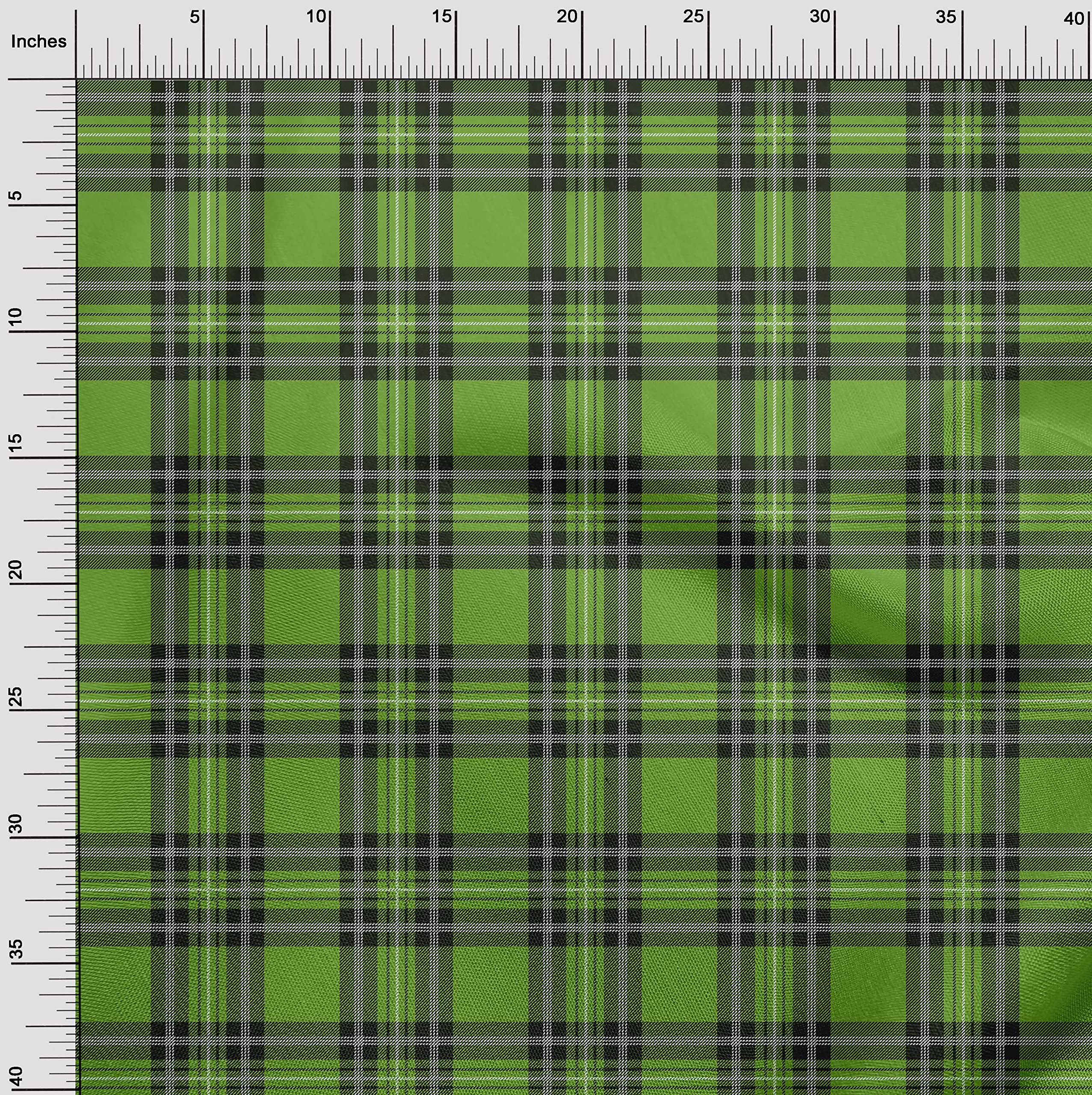 oneOone Velvet Green Tartan Fabric by The Yard - 58 Inch Wide Printed Sewing Material for DIY Clothing, Dresses, Skirts & Home Decor Projects