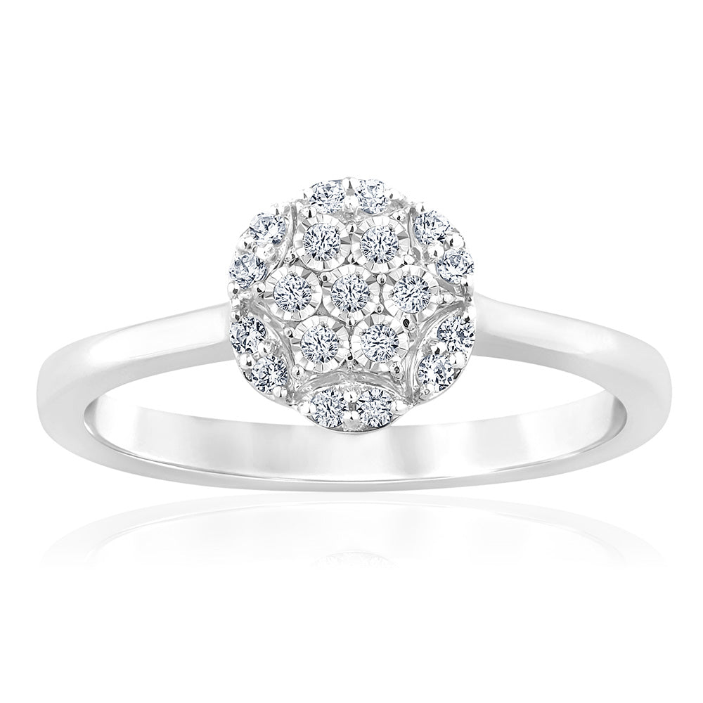 9ct White Gold Flower Cluster Diamond Ring for Women - Elegant Floral Engagement, Wedding, Anniversary Gift - Perfect for Special Occasions & Everyday Wear