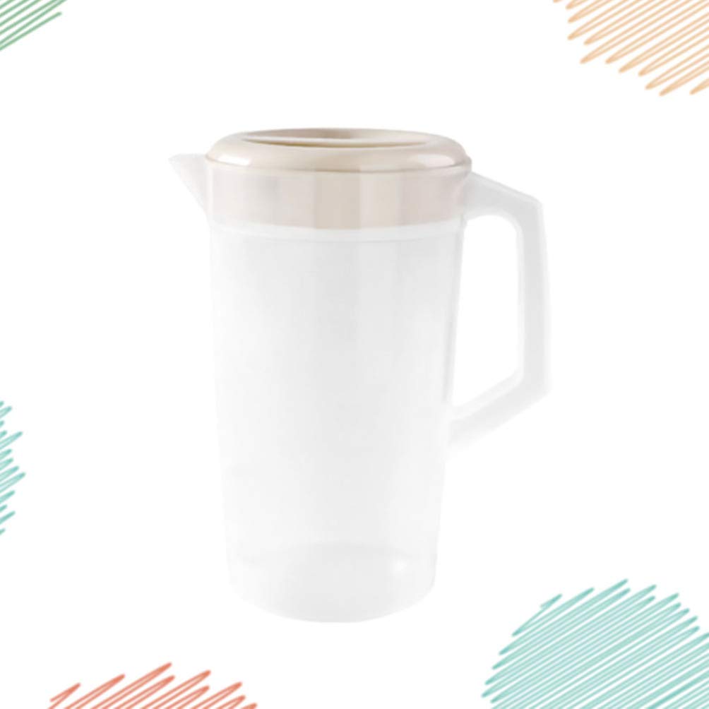 Large 2.5L Plastic Water Pitcher with Lid - BPA Free Beverage Dispenser for Hot & Cold Drinks, Iced Tea, Lemonade - Perfect for Kitchen, Parties, Outdoor Picnics (10x10x23cm, Beige)