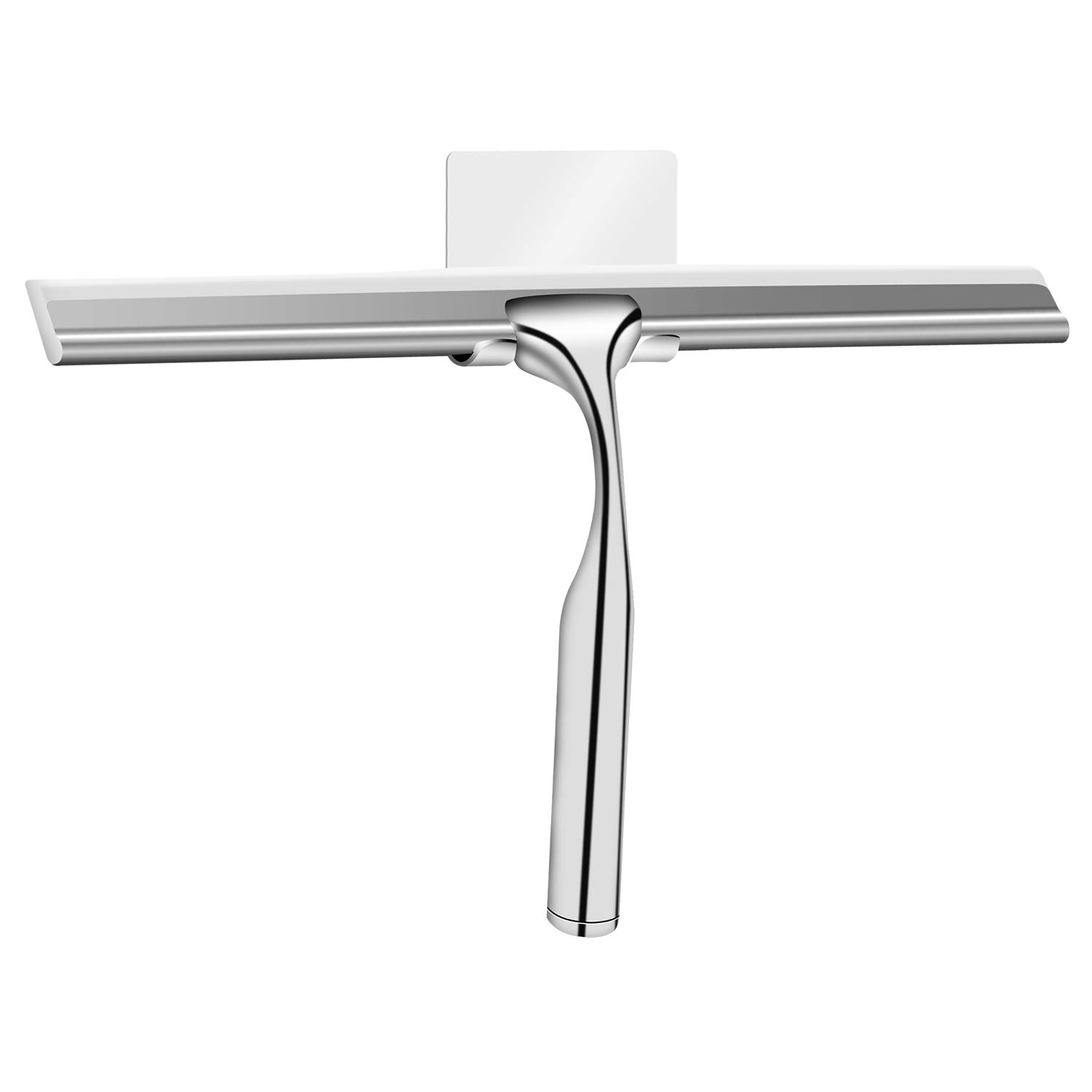 Premium Stainless Steel Shower Squeegee with Self-Adhesive Hook - Bathroom Mirror Wiper & Glass Cleaner for Shower Doors, Windows, Tiles - Perfect for Streak-Free Cleaning in Bathrooms, Kitchens, and Offices