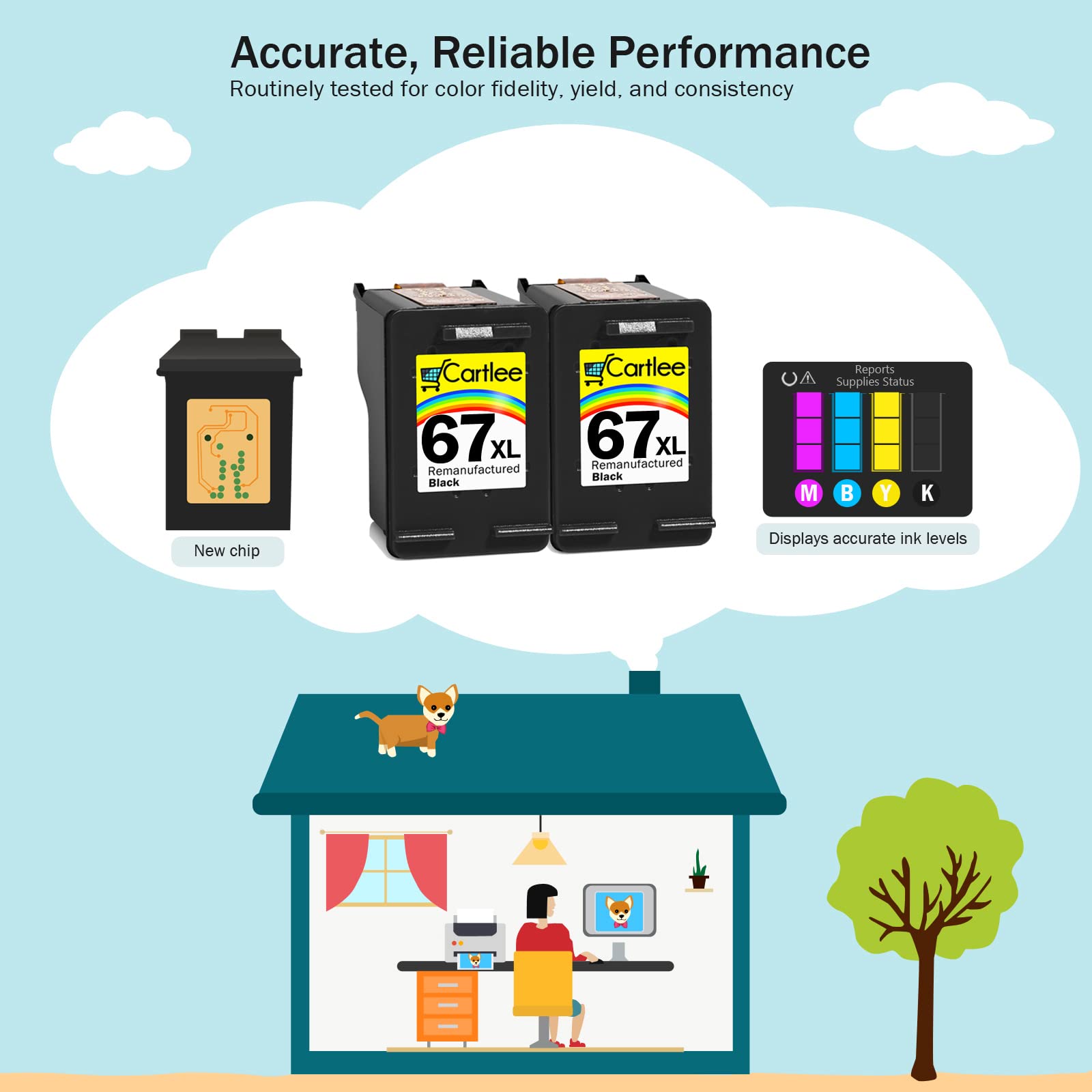 Cartlee Remanufactured HP 67XL Black Ink Cartridge Replacement (2-Pack) - Compatible with HP Envy 6000 Printer | High-Quality Printing for Home Office & School Projects