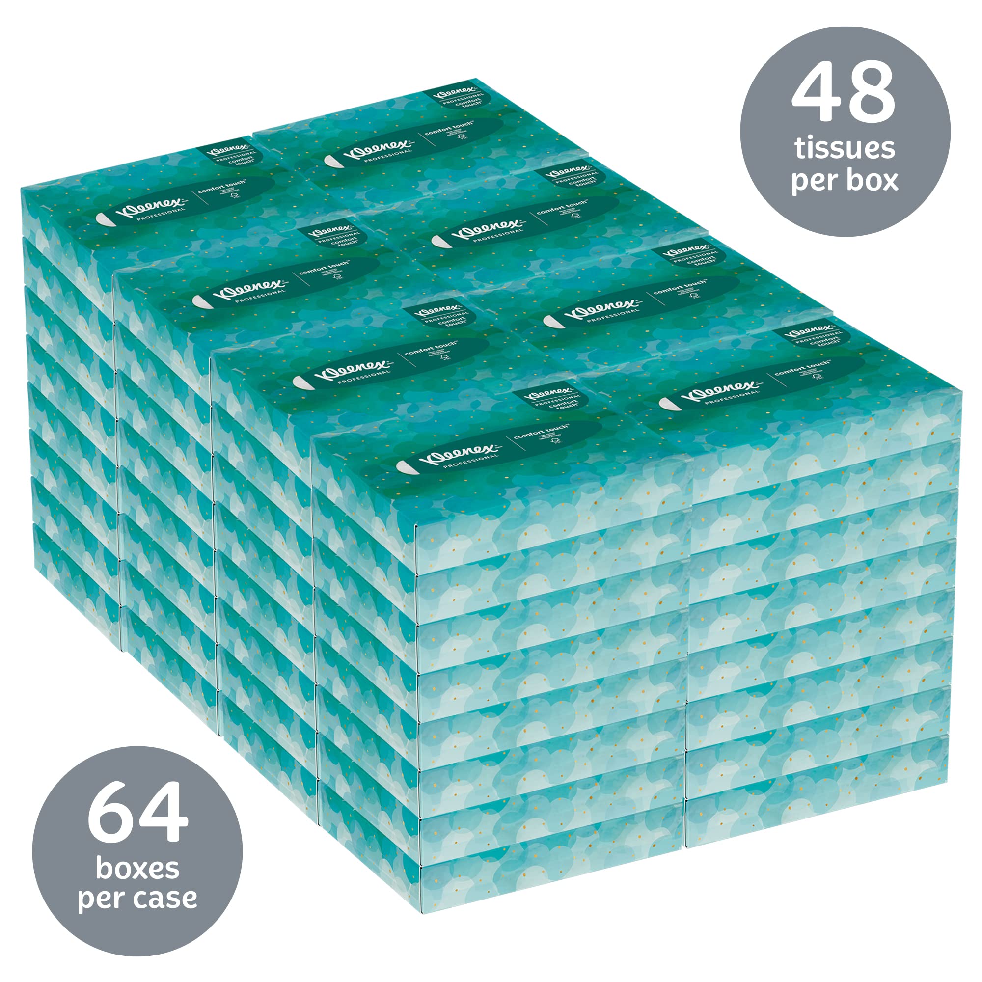 Kleenex Professional Facial Tissue Bulk (21195) - Flat Boxed for Business, 48 Tissues/Box, 64 Boxes (3,072 Sheets/Case) - Ideal for Offices, Restaurants & Healthcare Facilities