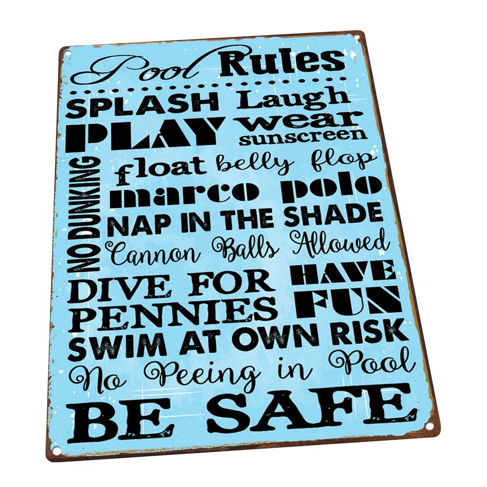 Rustproof HBA Sun Protected Pool Rules Metal Sign - 4-Year Fade Proof Guarantee - Motivational Swimming Pool Decor - Perfect for Backyard, Resort & Community Pools - Weatherproof Outdoor Signage