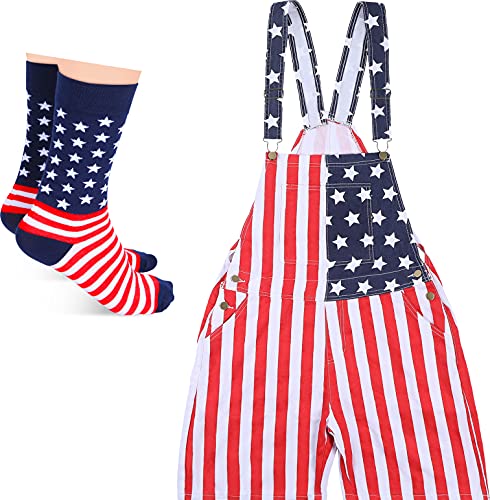 BBTO American Flag Denim Overalls - Adjustable Strap Bib Shorts & Romper Jumpsuit for Men & Women | Perfect for 4th of July, Summer Festivals & Patriotic Outfits