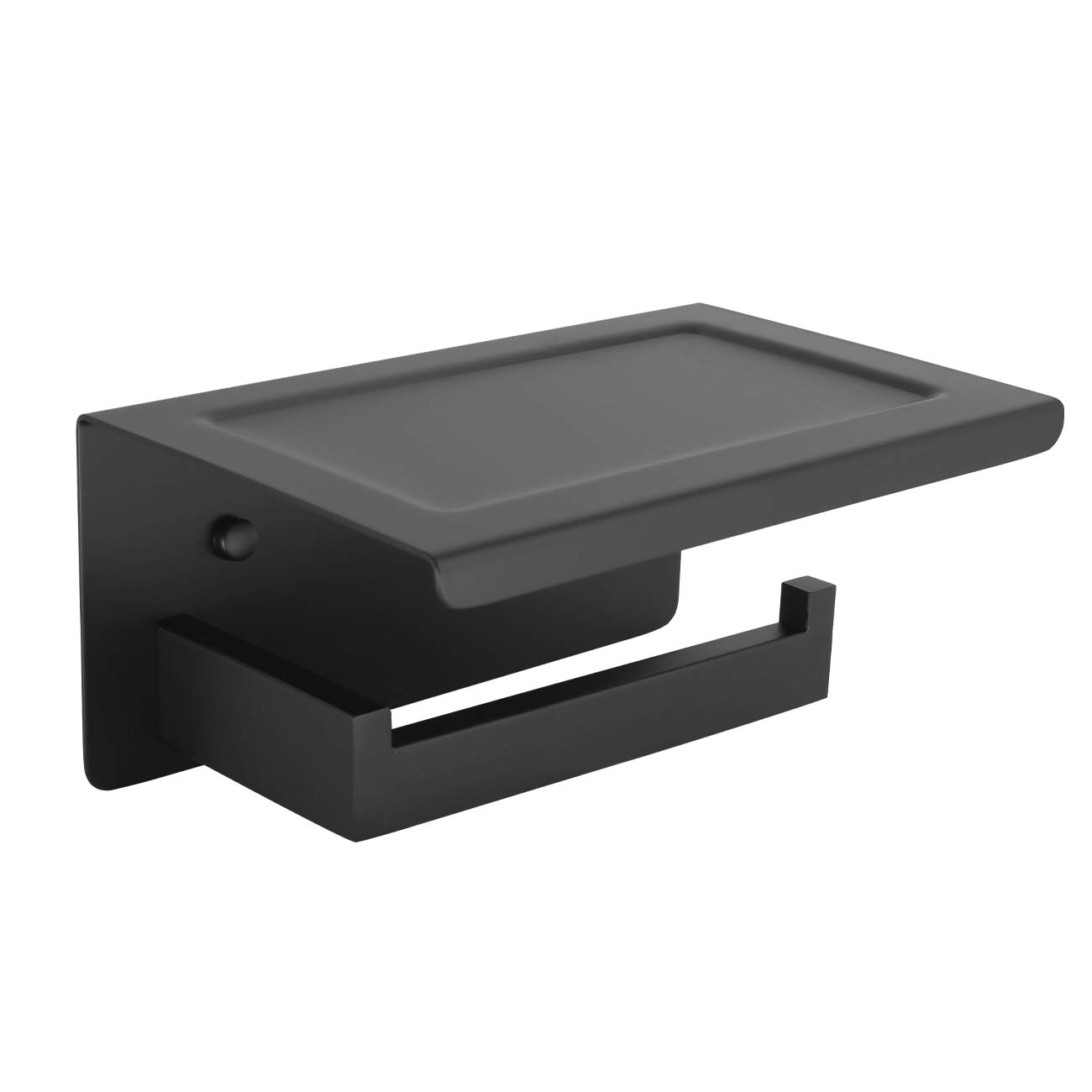 Matte Black Stainless Steel Wall Mounted Toilet Paper Holder with Shelf - Bathroom Tissue Roll Dispenser for Home, Office & RV Use