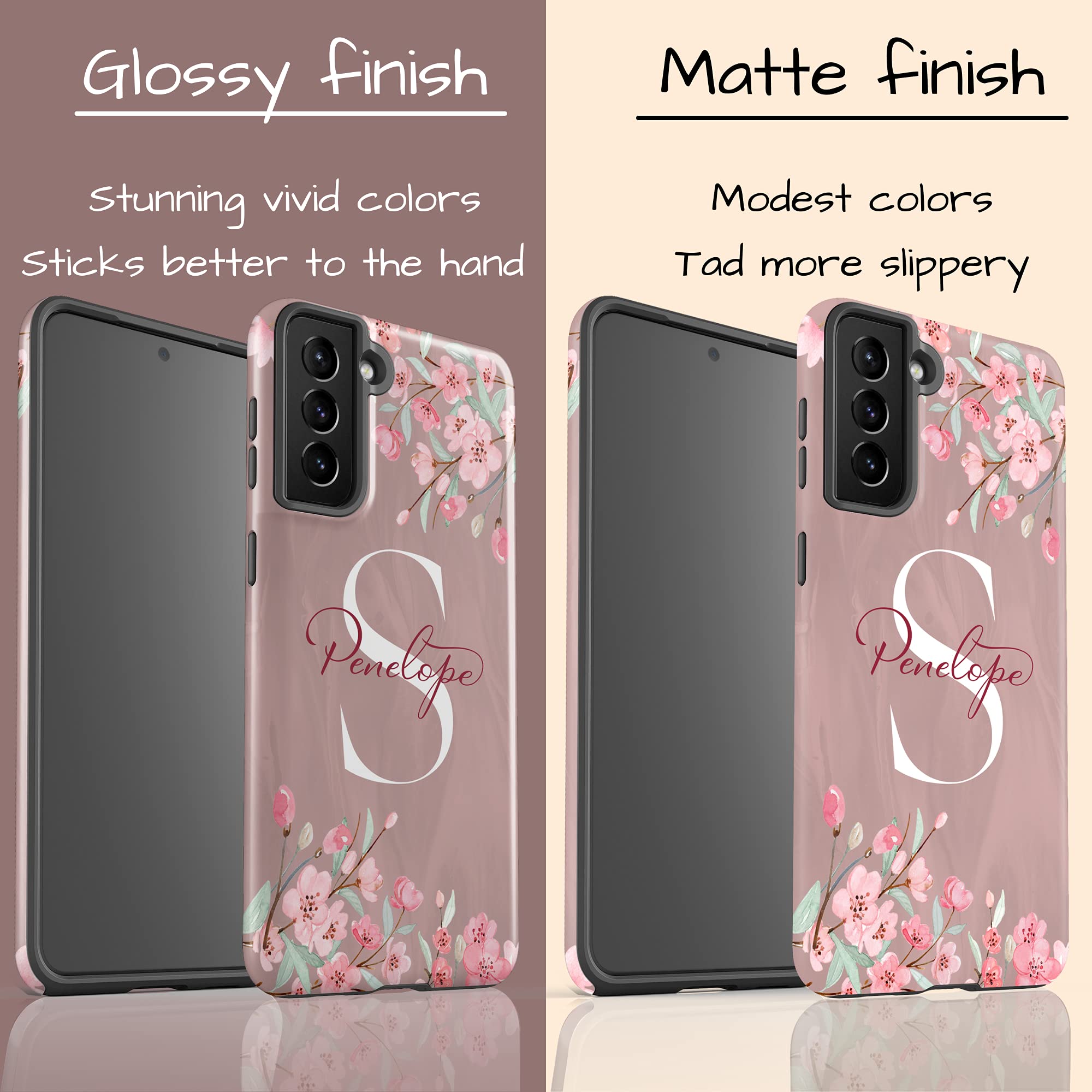 Custom Cherry Blossom Monogram Phone Case - Personalized Name Initial Cover for Samsung Galaxy S25 Plus/S24 Ultra/S23/S22/S21/S20/S10/S9/S8/Note 20/10 - Perfect Gift for Women, Girls & Teens (Floral Design, Slim Fit Protection) - Ideal for Everyday Use, Travel & Special Occasions