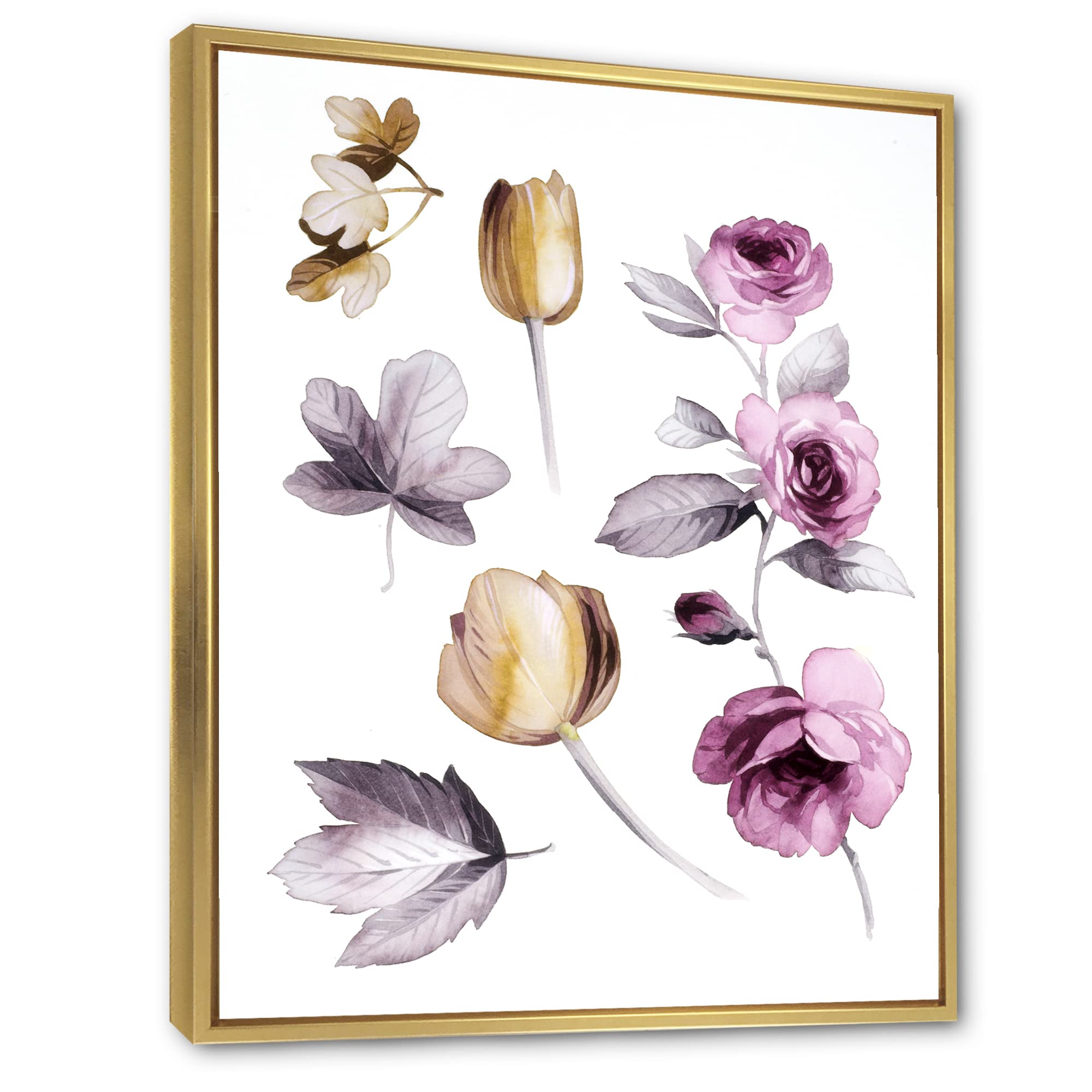 DesignQ Pink and Orange Wildflowers Framed Canvas Wall Art - Traditional Floral Home Decor for Living Room, Bedroom & Office