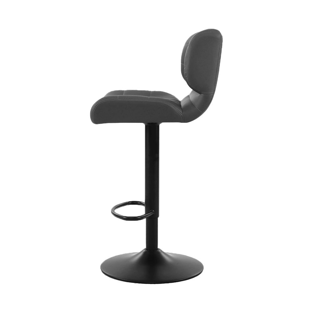 2 Pack Adjustable Height Bar Stools with Gas Lift Mechanism - Grey Leather Padded Seat for Kitchen Island, Home Bar & Breakfast Nook - Modern Counter Stools for Dining & Entertaining