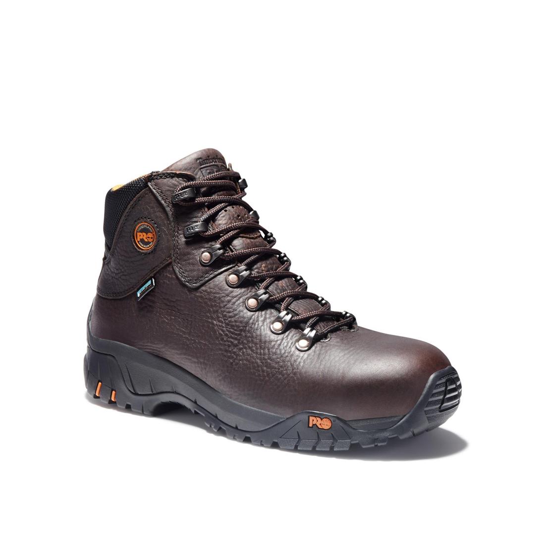 Titan Trekker Alloy Toe Waterproof Work Boots for Men - Slip Resistant Safety Shoes with Electrical Hazard Protection - Ideal for Construction, Hiking & Outdoor Work (Brown)