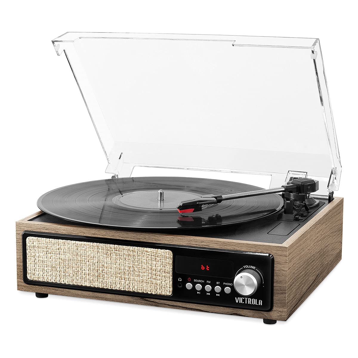 Victrola 3-in-1 Bluetooth Record Player with Built-in Speakers & 3-Speed Turntable - Vintage Wooden Design for Vinyl, CD, and Streaming - Perfect for Home, Office, and Gift Giving