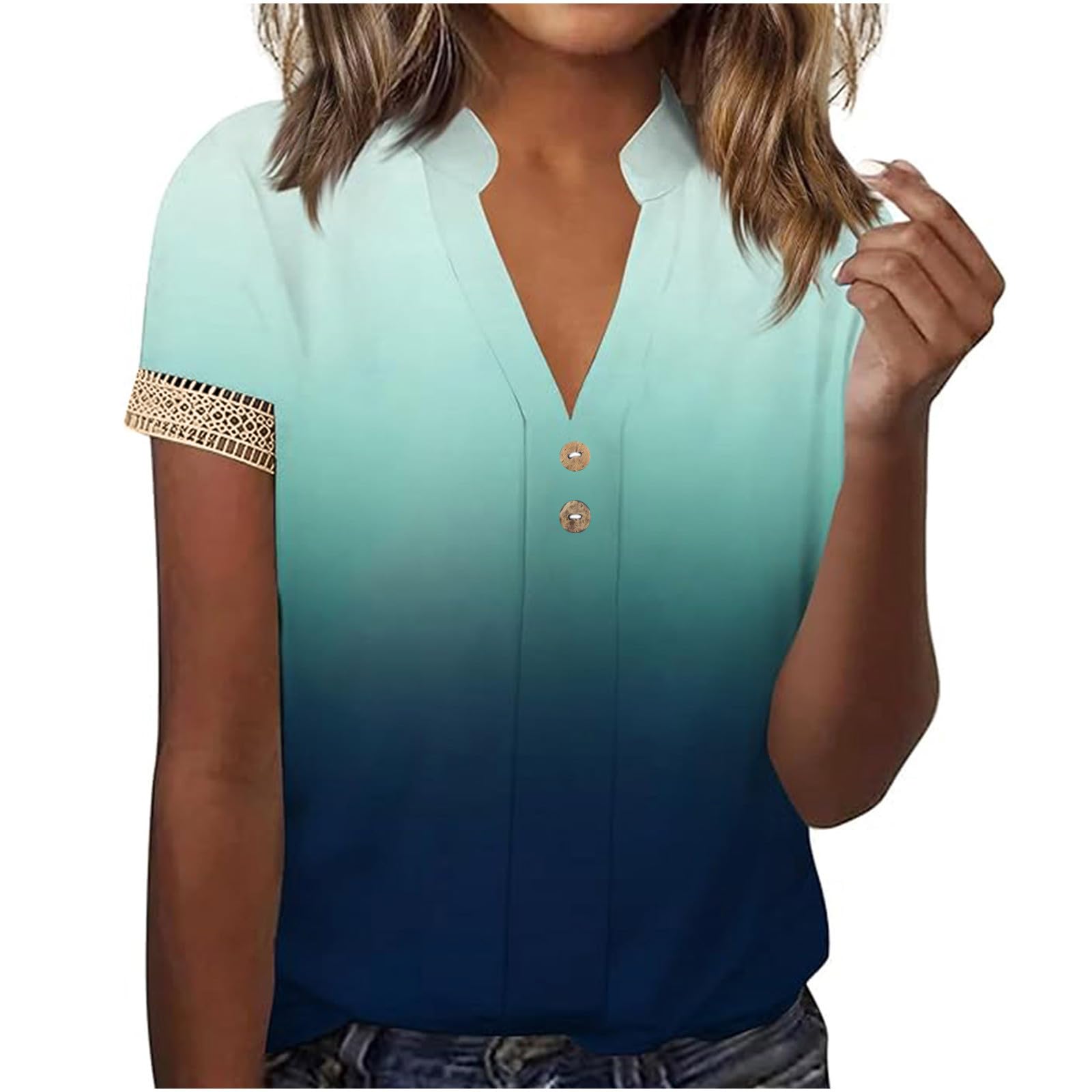 Women's Floral Button-Down Blouse - V Neck Short Sleeve Boho Tops for Summer, Casual & Dressy Wear | Perfect for Office, Date Night & Outdoor Events
