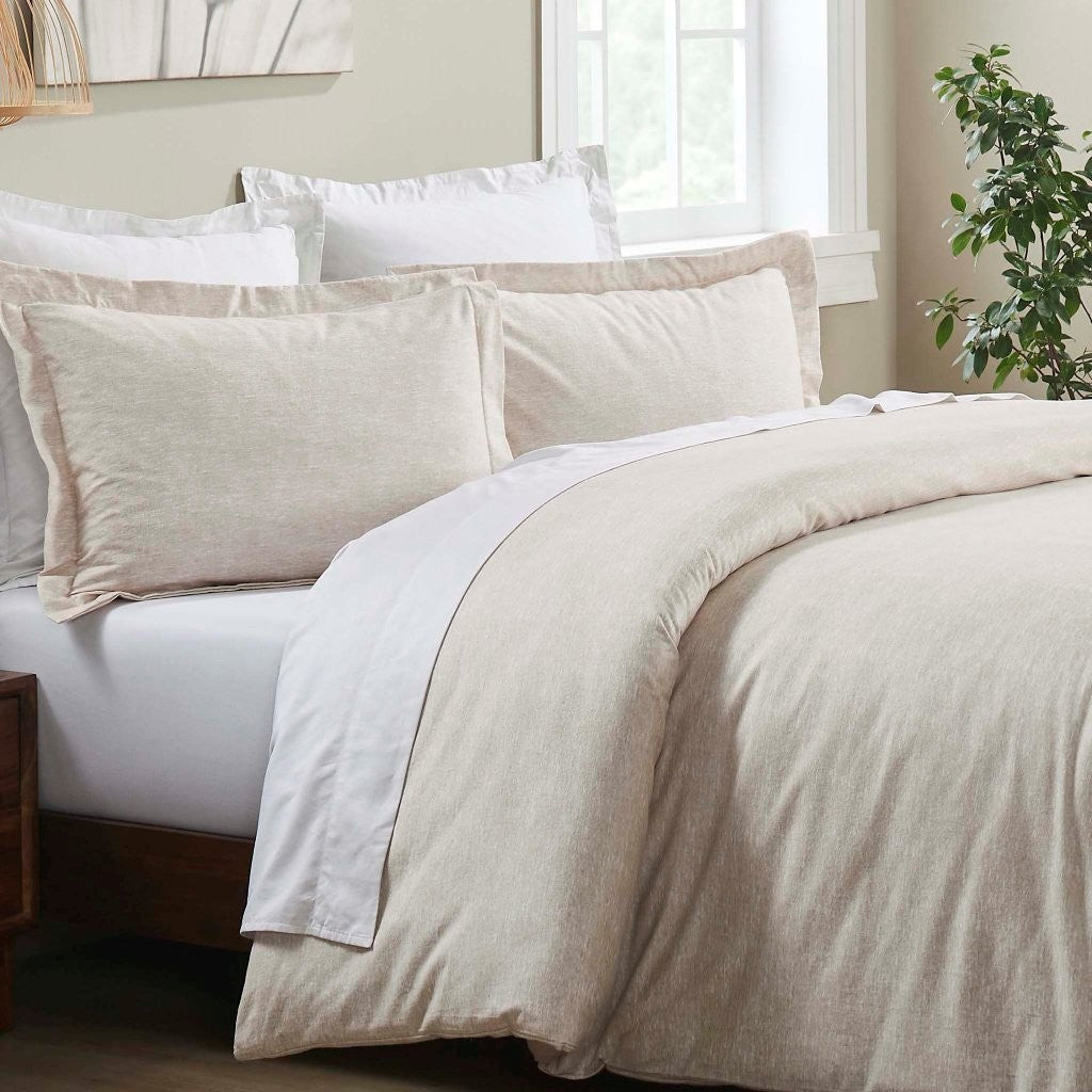 Soft & Cozy Melange Flannel Cotton Two-Tone Brushed Duvet Cover Set - King Size Bedding for Winter Warmth & Comfort