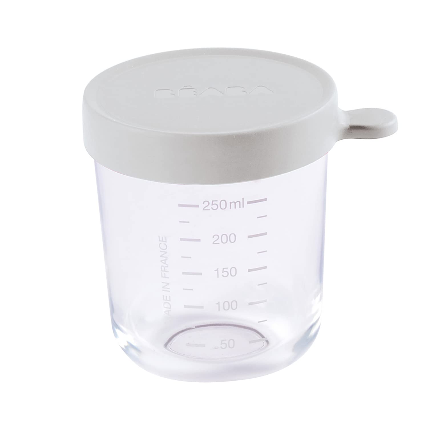 BEABA 8 oz Glass Baby Food Storage Containers with Airtight Lids - BPA-Free Freezer & Microwave Safe Baby Food Jars - Perfect for Homemade Purees, Snacks & Meal Prep (Set of 4, Cloud Design) - Ideal for Daycare, Travel & On-the-Go Feeding