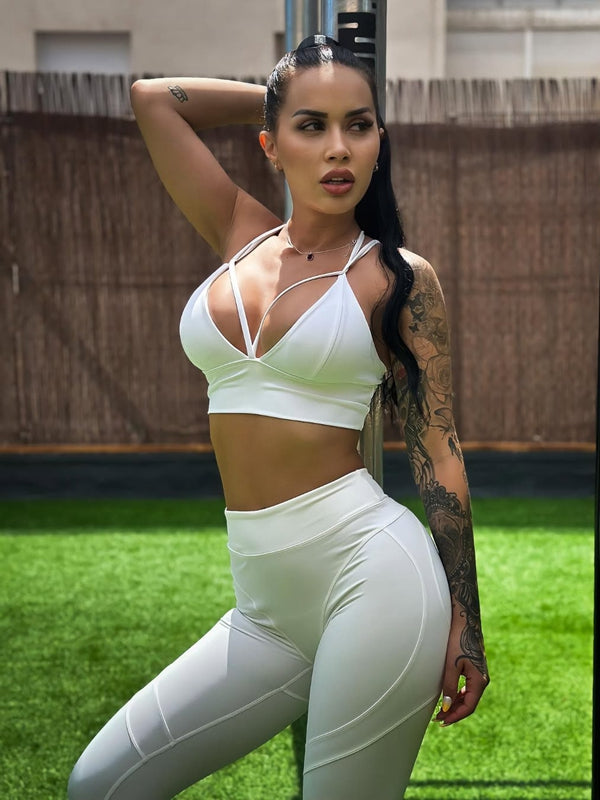 ZASUWA Women's Sexy Push Up Tracksuit Set - Cross Back Design & Juicy White Color for Gym, Workout & Casual Wear