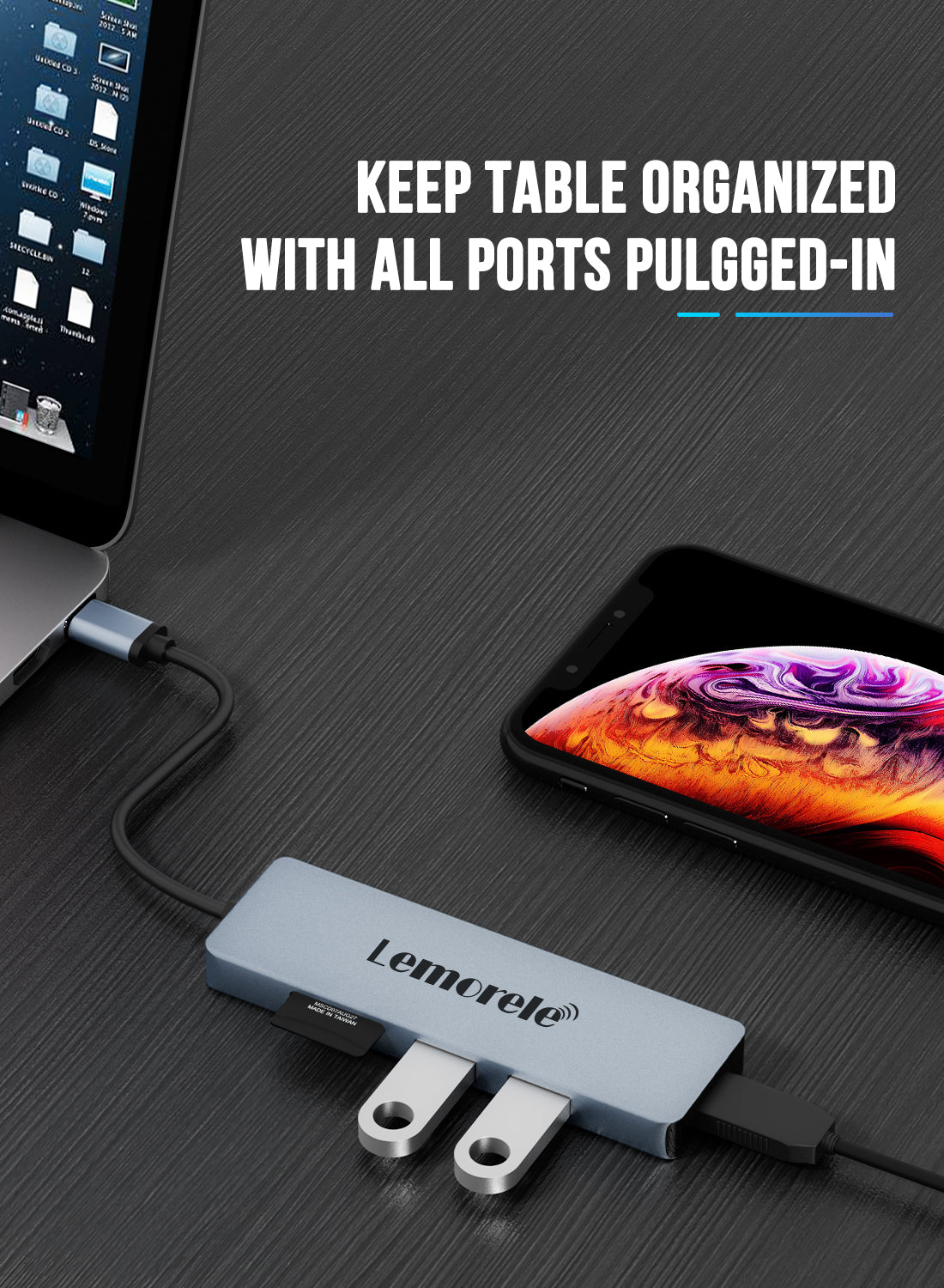 LEMORELE™ TC18 5-in-1 USB C Hub with 4K HDMI, USB 3.0, SD/TF Card Reader - Perfect for MacBook Pro, Dell XPS, and iPad Pro - Ideal for Home Office, Travel, and Multi-Screen Workstations