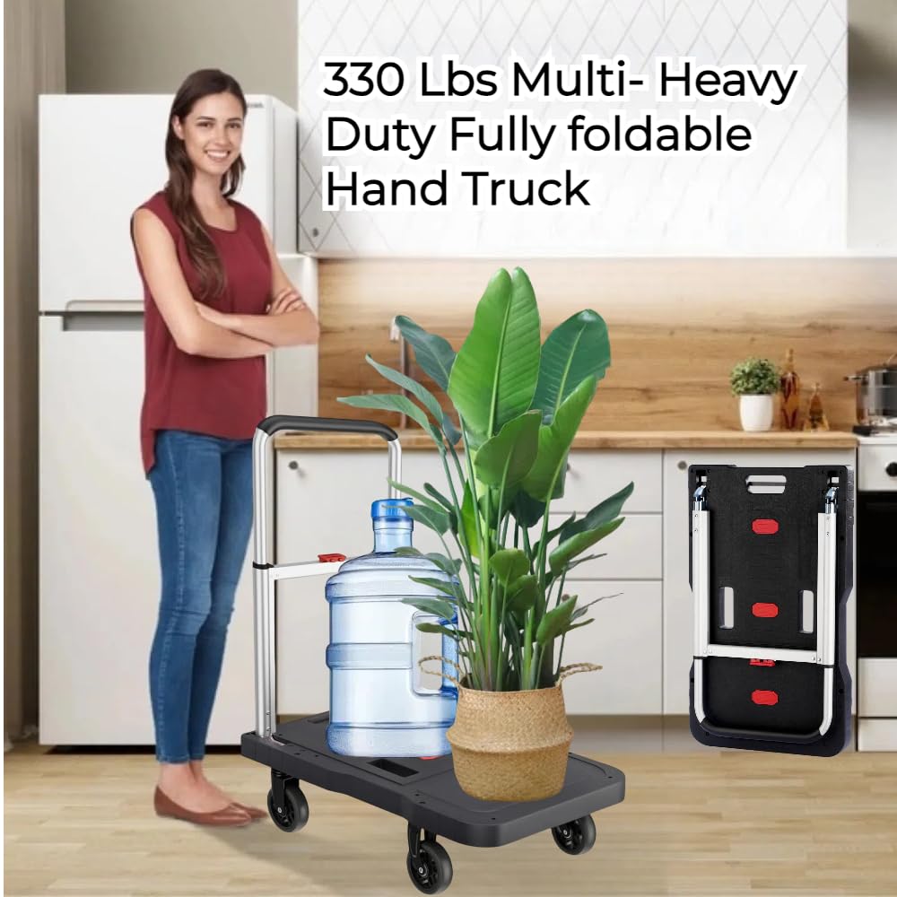 Heavy Duty Folding Hand Truck - 330 Lbs Capacity Adjustable Handle Luggage Cart | Portable Utility Dolly for Moving, Shopping, Travel & Office Use | Perfect for Home, Warehouse & Commercial Transport