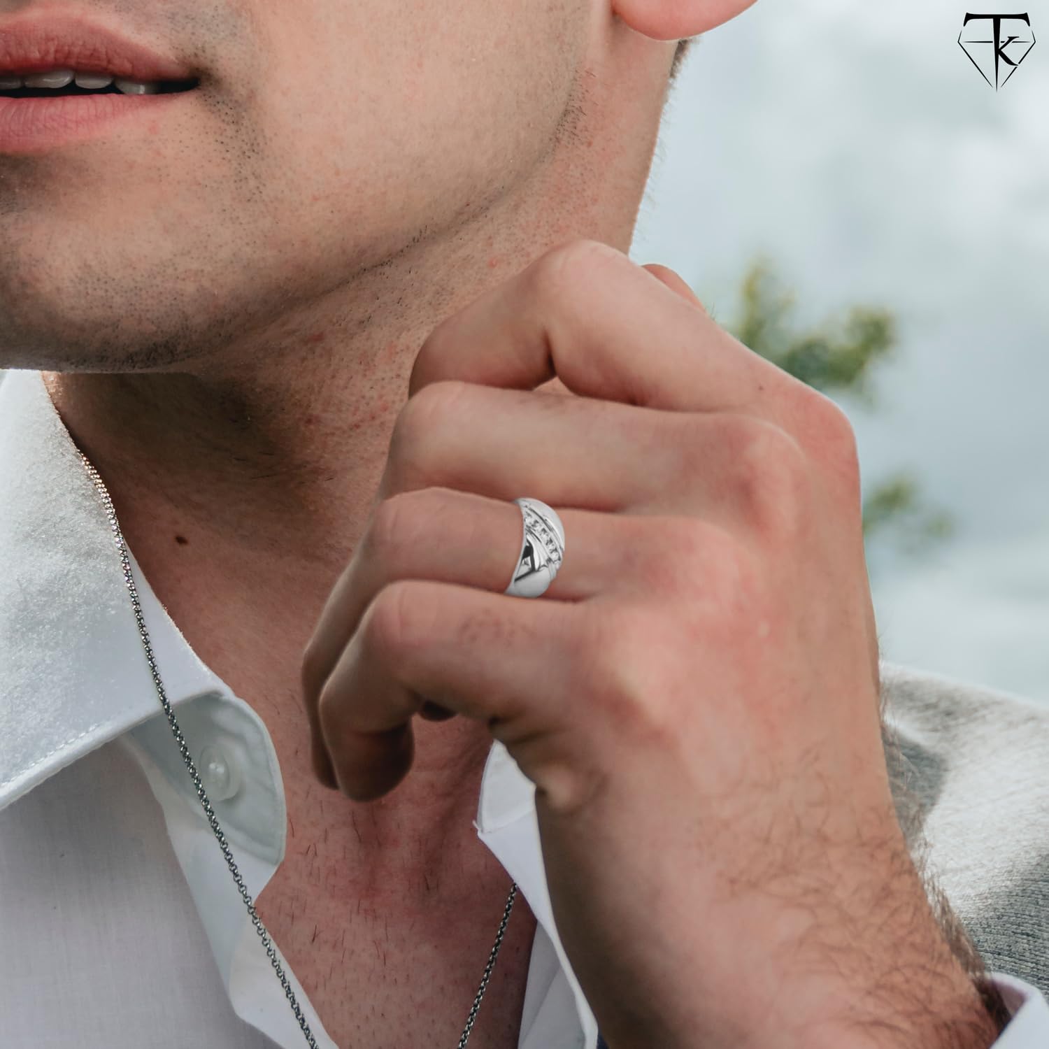 6-Stone Cubic Zirconia Sterling Silver Wedding Band for Men - Luxury Engagement Ring for Him, Dad or Husband - Fine Silver Jewelry Gift Made in USA - Perfect for Anniversaries, Proposals & Special Occasions