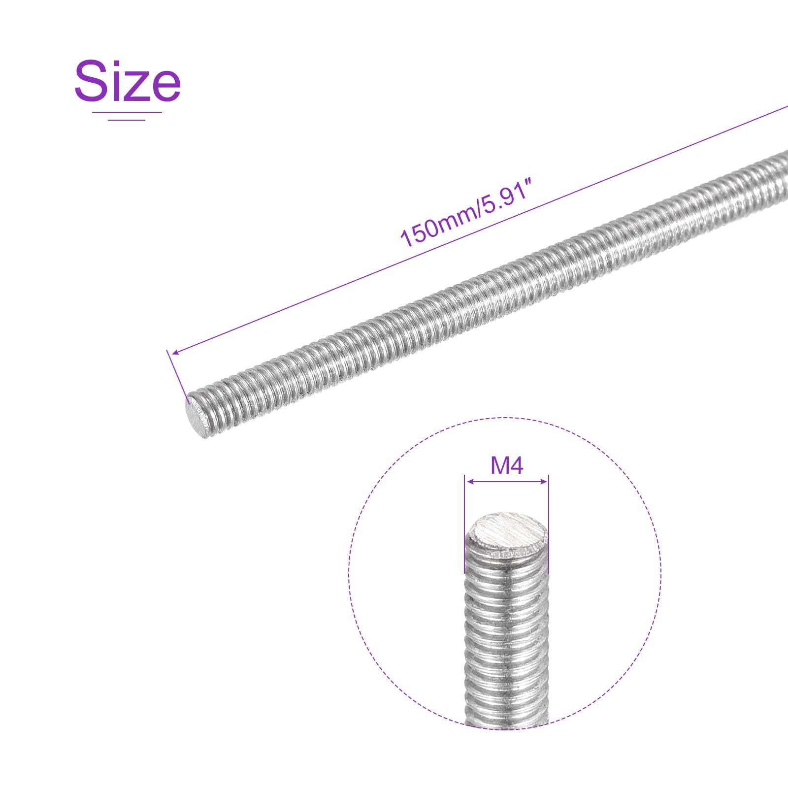 DMiotech 5 Pack M4 x 150mm 304 Stainless Steel Fully Threaded Rods with Right Hand Threads - Ideal for DIY Projects, Furniture Assembly, and Mechanical Repairs