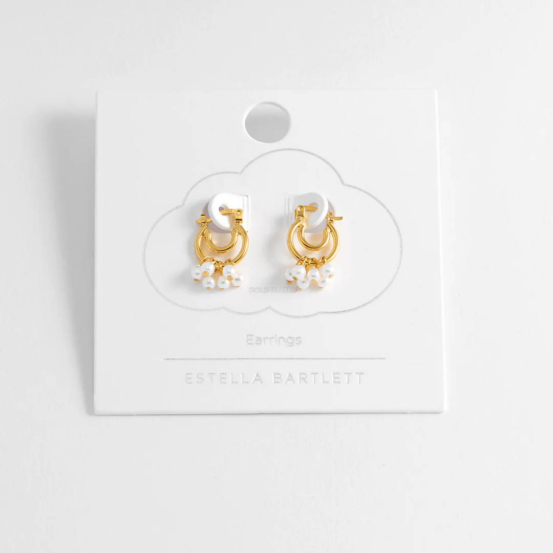 Elegant Estella Bartlett Double Hoop Drop Pearl Earrings - 14K Gold Plated Dangle Earrings for Women | Perfect for Weddings, Parties & Special Occasions