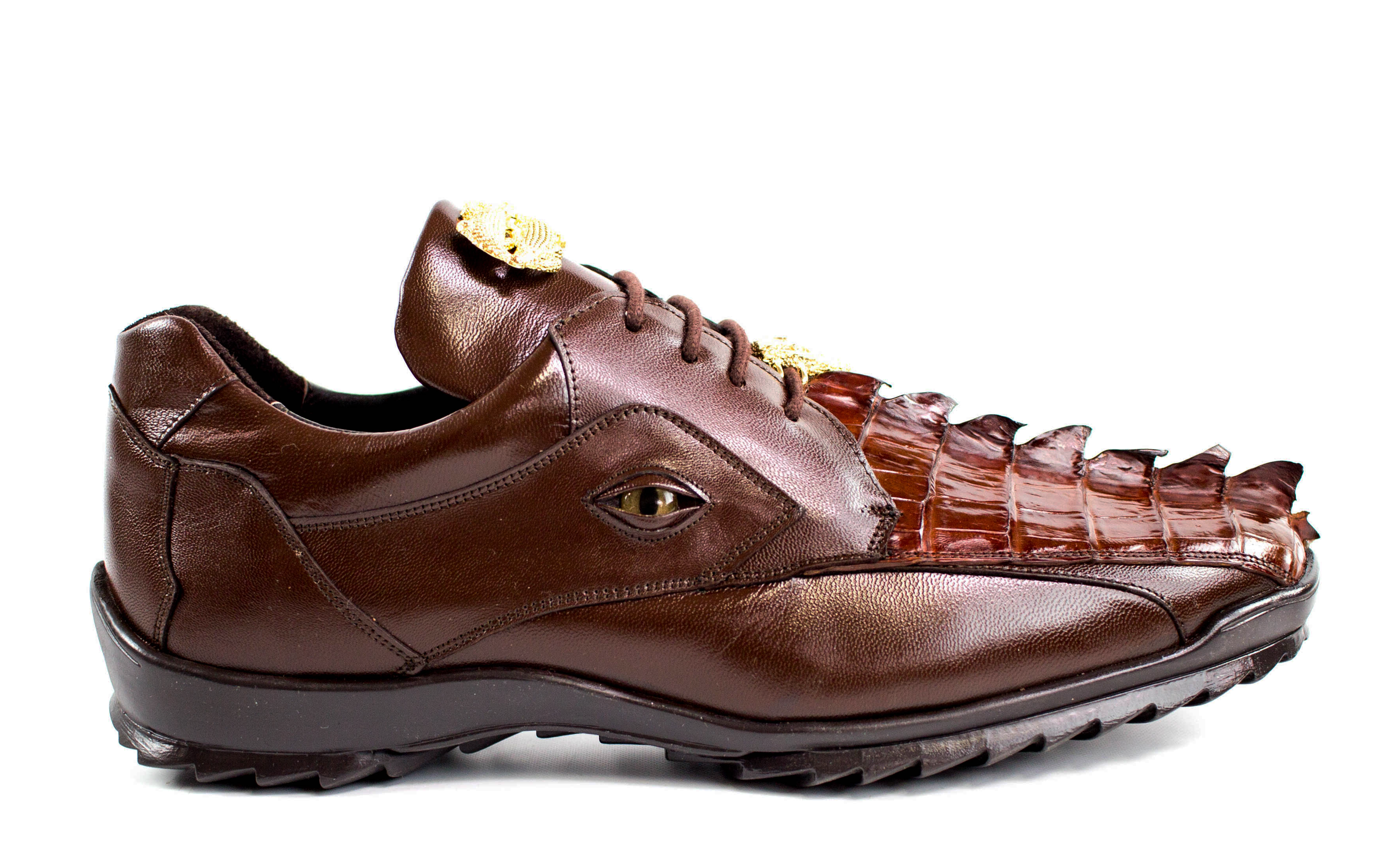 Belvedere Vasco Genuine Hornback Crocodile & Soft Calf Leather Sneakers for Men - Brown Luxury Dress Shoes (Style 336122) | Perfect for Business Meetings, Weddings & Formal Occasions
