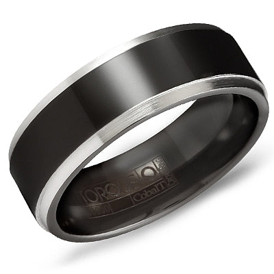 Premium Black Cobalt Ring with Brushed White Cobalt Edge - Elegant Wedding Band, Anniversary Gift for Him, Perfect for Formal Occasions & Everyday Wear