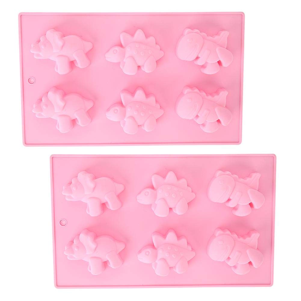 Non-Stick Silicone Dinosaur Cake Molds Set of 2 - 6-Cavity Ice Lattice Baking Molds for DIY Cupcakes, Cookies & Desserts - Perfect for Birthday Parties, Baby Showers & Holiday Baking (Pink)