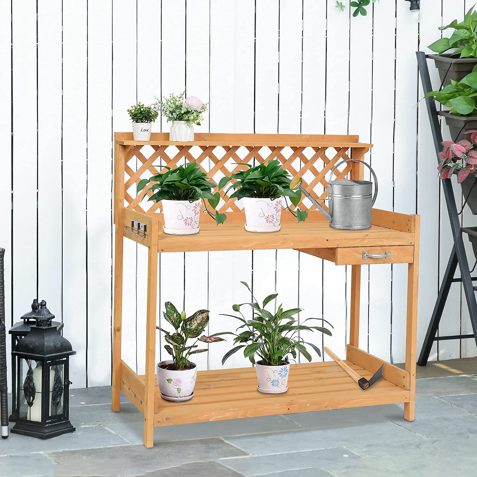 HOMVENT Wooden Potting Bench with Drawer & Shelves for Garden, Patio, Backyard - Outdoor Use