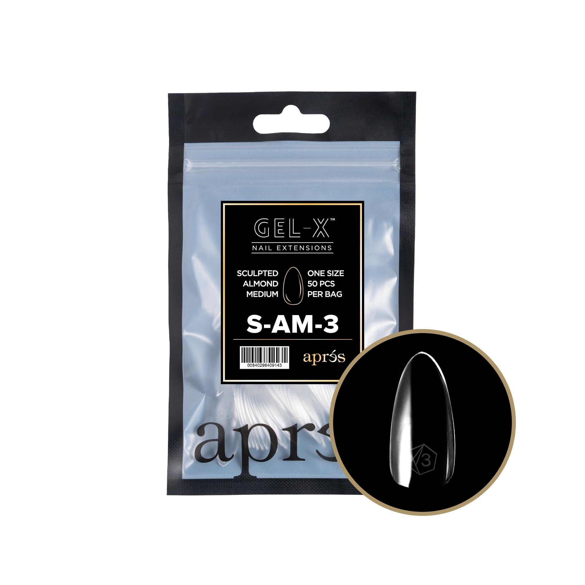 Apres Gel X 2.0 Refill Bags - Sculpted Almond Medium Size 3 (50 Pcs) | Professional Nail Extension Kit for Salon & Home Manicure | Perfect for DIY Nail Art, Special Occasions & Everyday Wear